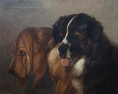 St Bernard & Bloodhound, 19th Century  by Walter Harrowing (1838-1913)