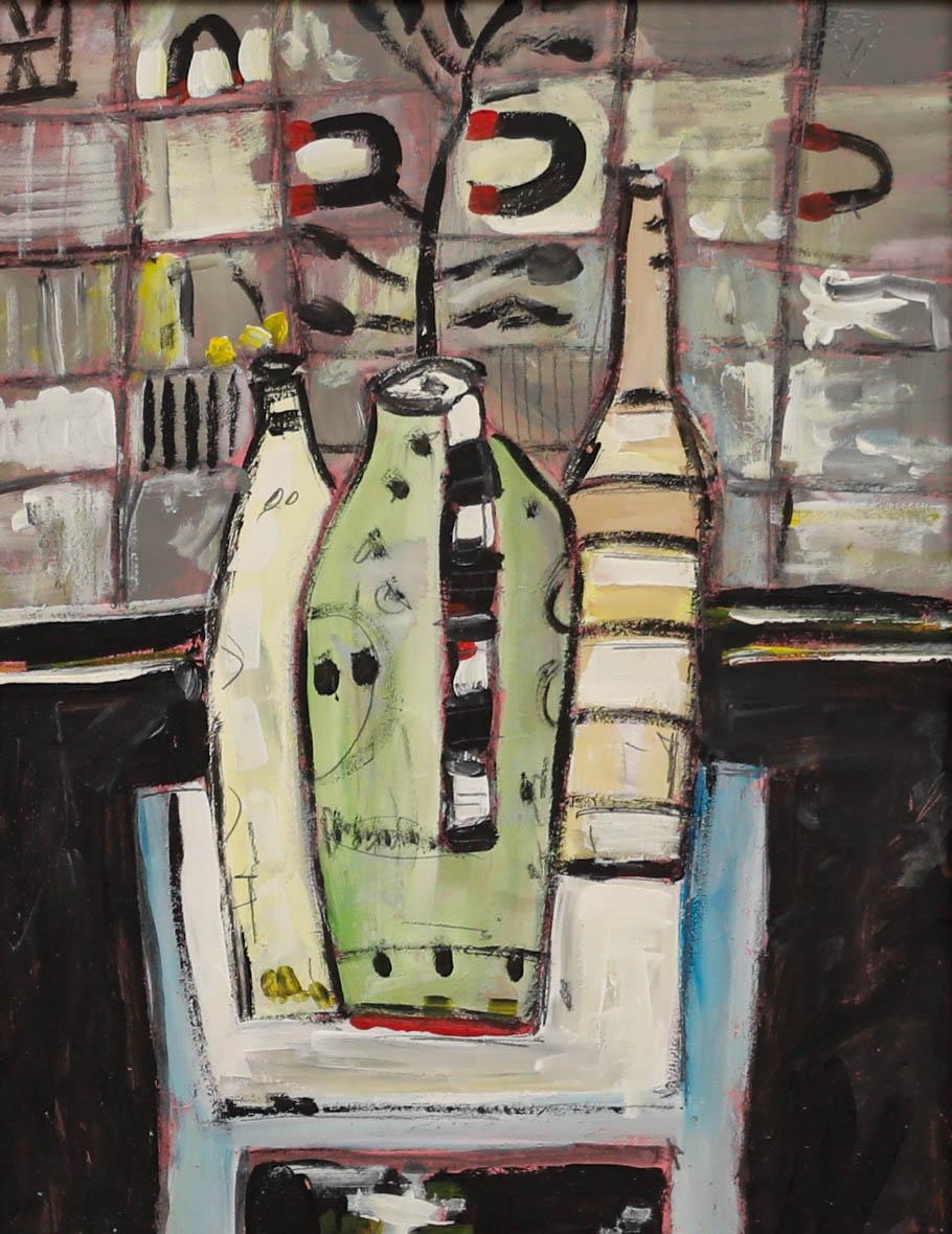 Acrilico contemporaneo della Scuola di St Ives - Brocca e vasi - Painting di Unknown