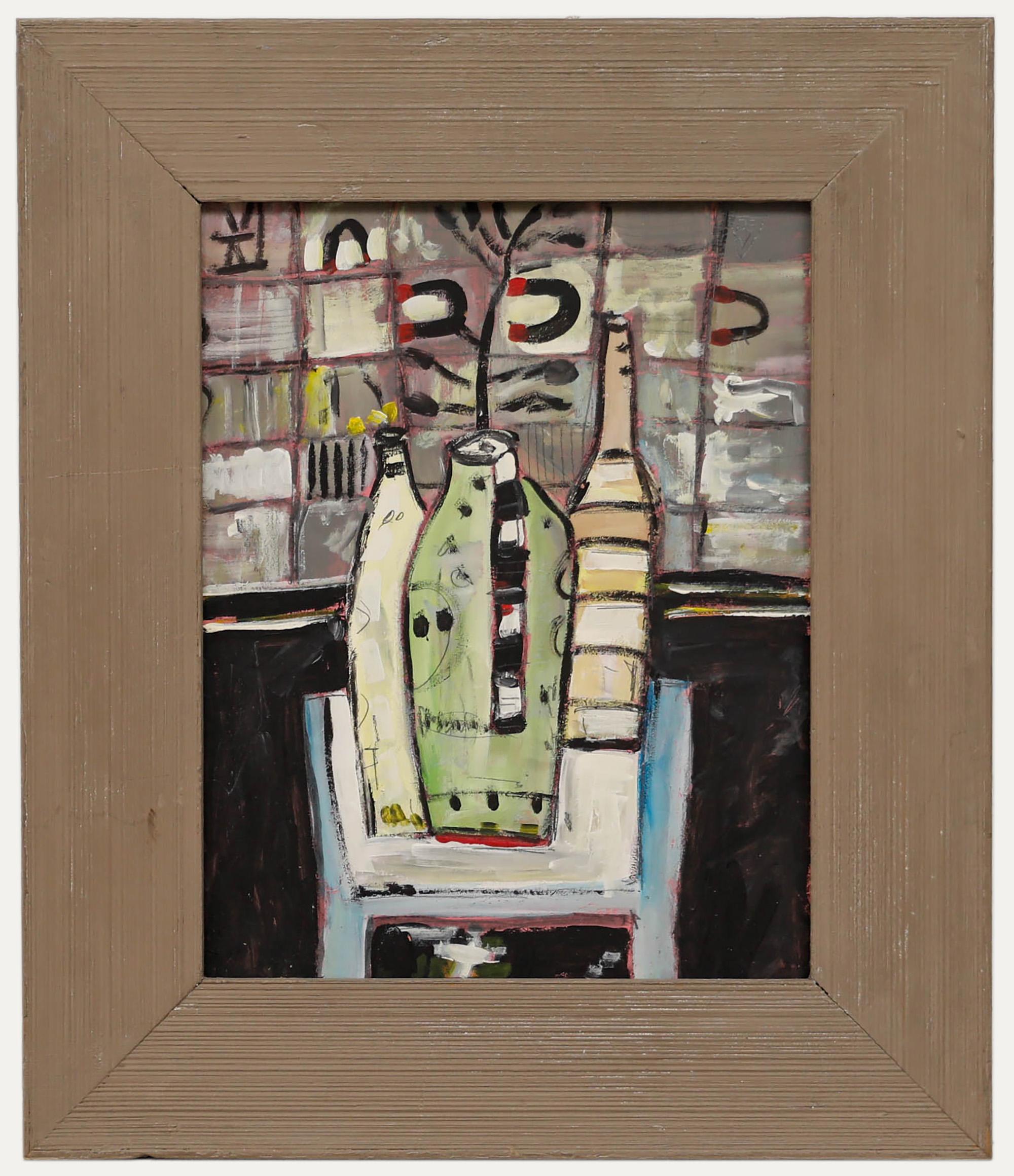 Still-Life Painting di Unknown - Acrilico contemporaneo della Scuola di St Ives - Brocca e vasi