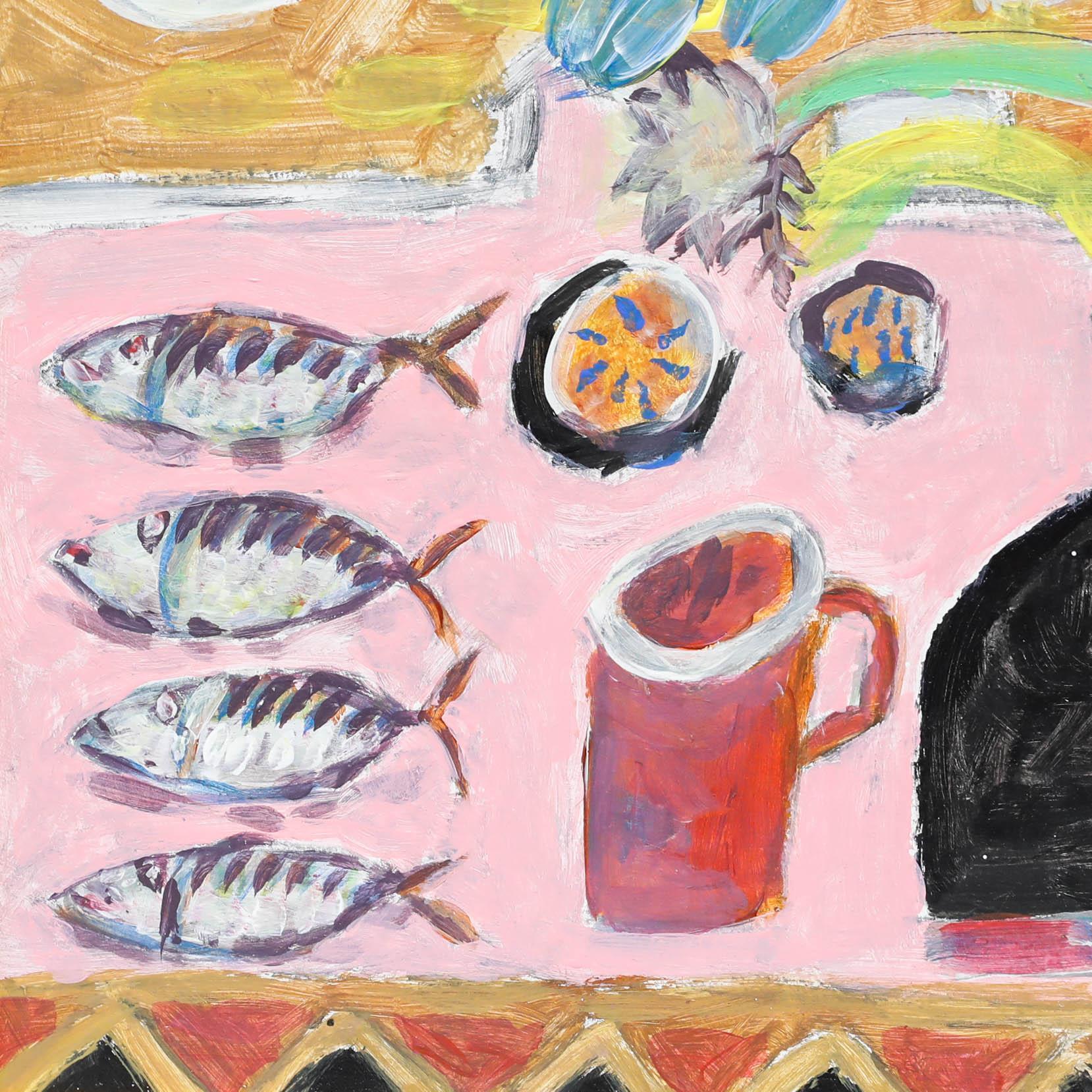 St Ives School Contemporary Oil - Nature morte en cuisine - Beige Still-Life Painting par Unknown
