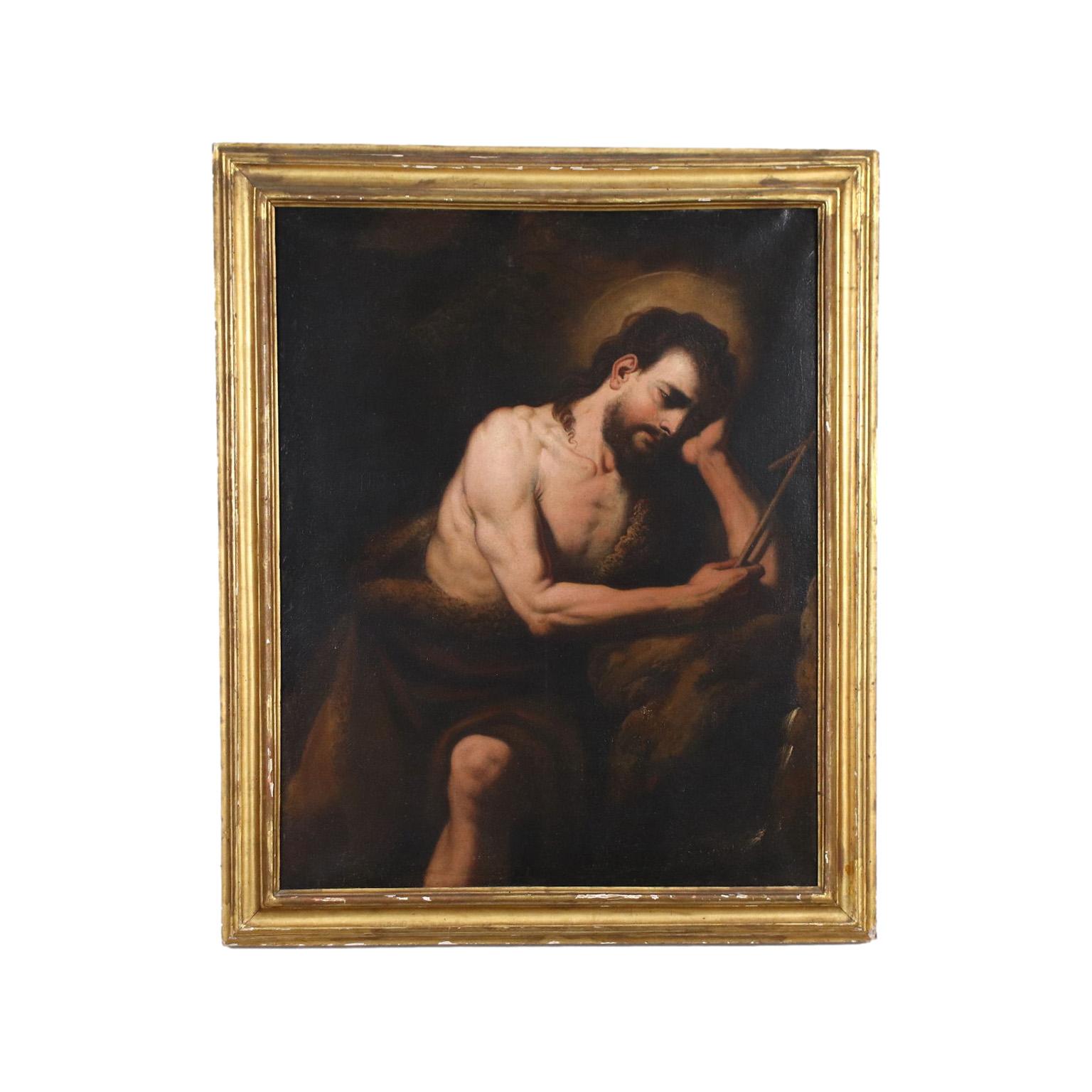 Unknown Figurative Painting - St. John Baptist, XVIIth century