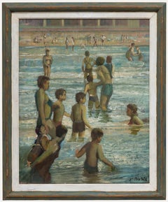 St. John Child - Huile contemporaine encadrée, « Baigneuses à la mer »