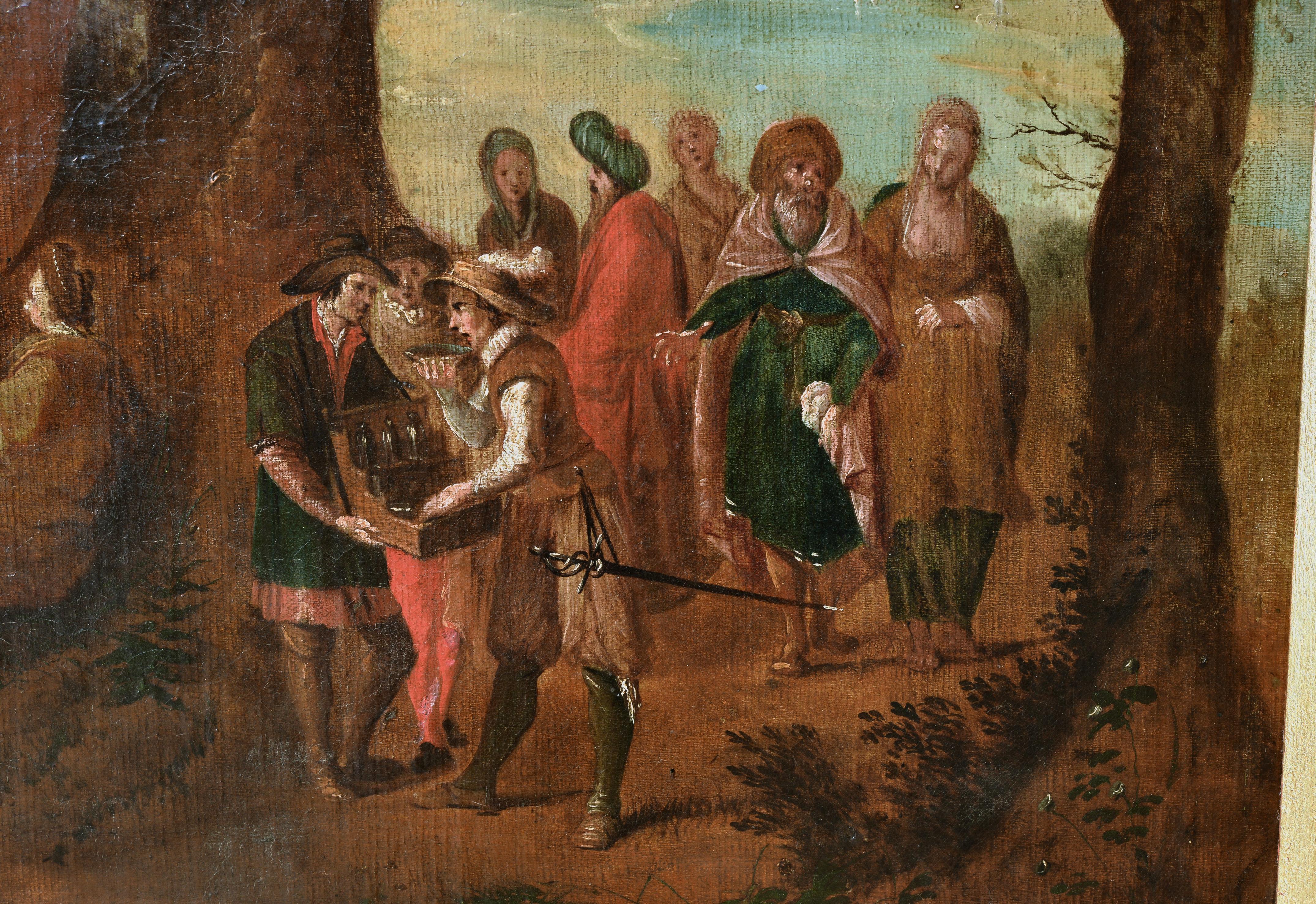 St. Johns Fest Scena affollata Scuola fiamminga del XVII secolo Grande dipinto a olio 2