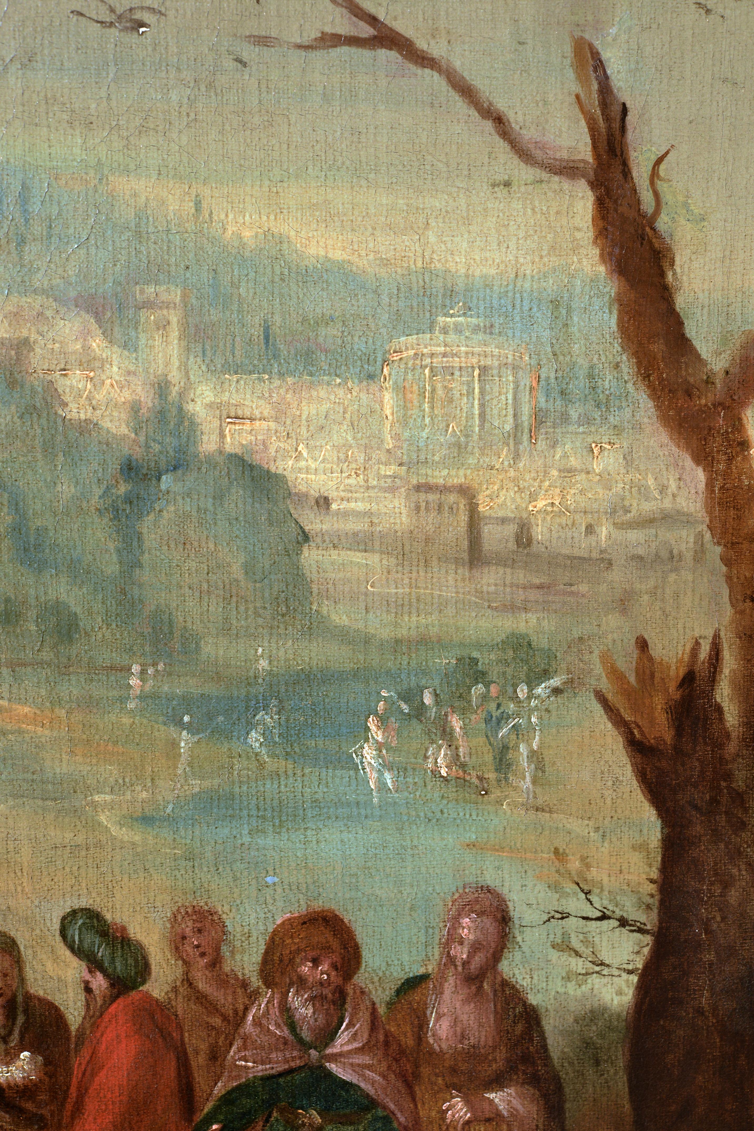 St. Johns Fest Scena affollata Scuola fiamminga del XVII secolo Grande dipinto a olio 4