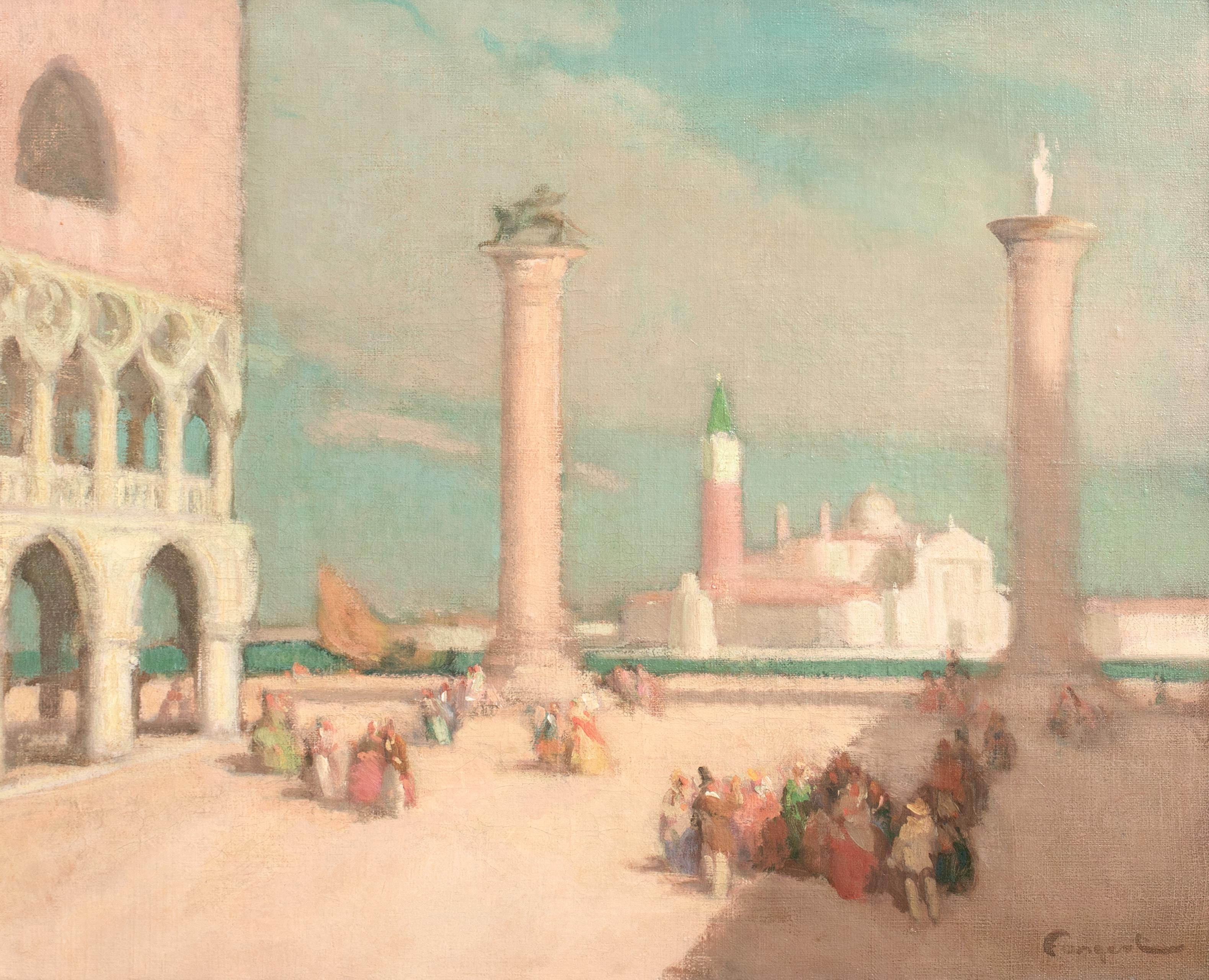 St Mark's Square, Venice, early 20th Century  Ferdinand Fargeot (1880-1957) - Beige Landscape Painting by Unknown