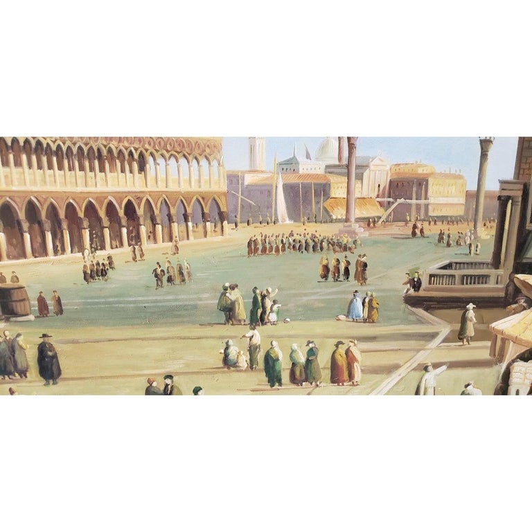 Vintage St. Marks Square Venetian Oil Painting

Fine oil painting of a classical view of St. Marks Square in Venice, Italy.

Crowds of people walk around the square on a nice day. An elevated view shows various landmarks in the distance.

Original