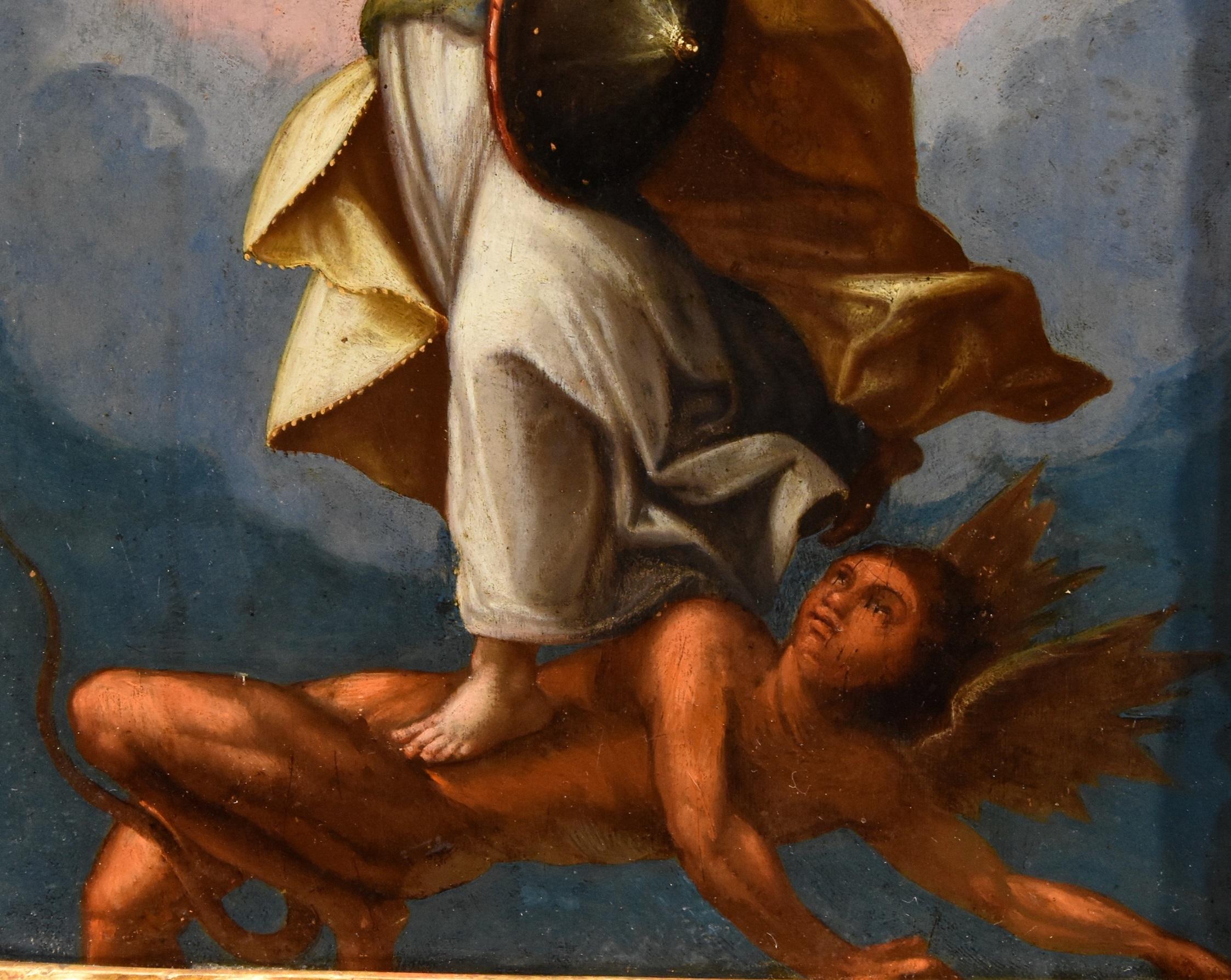 St Michael Archangel Devil De Vos Paint Old master 17th Century Flemish Copper - Old Masters Painting by Unknown