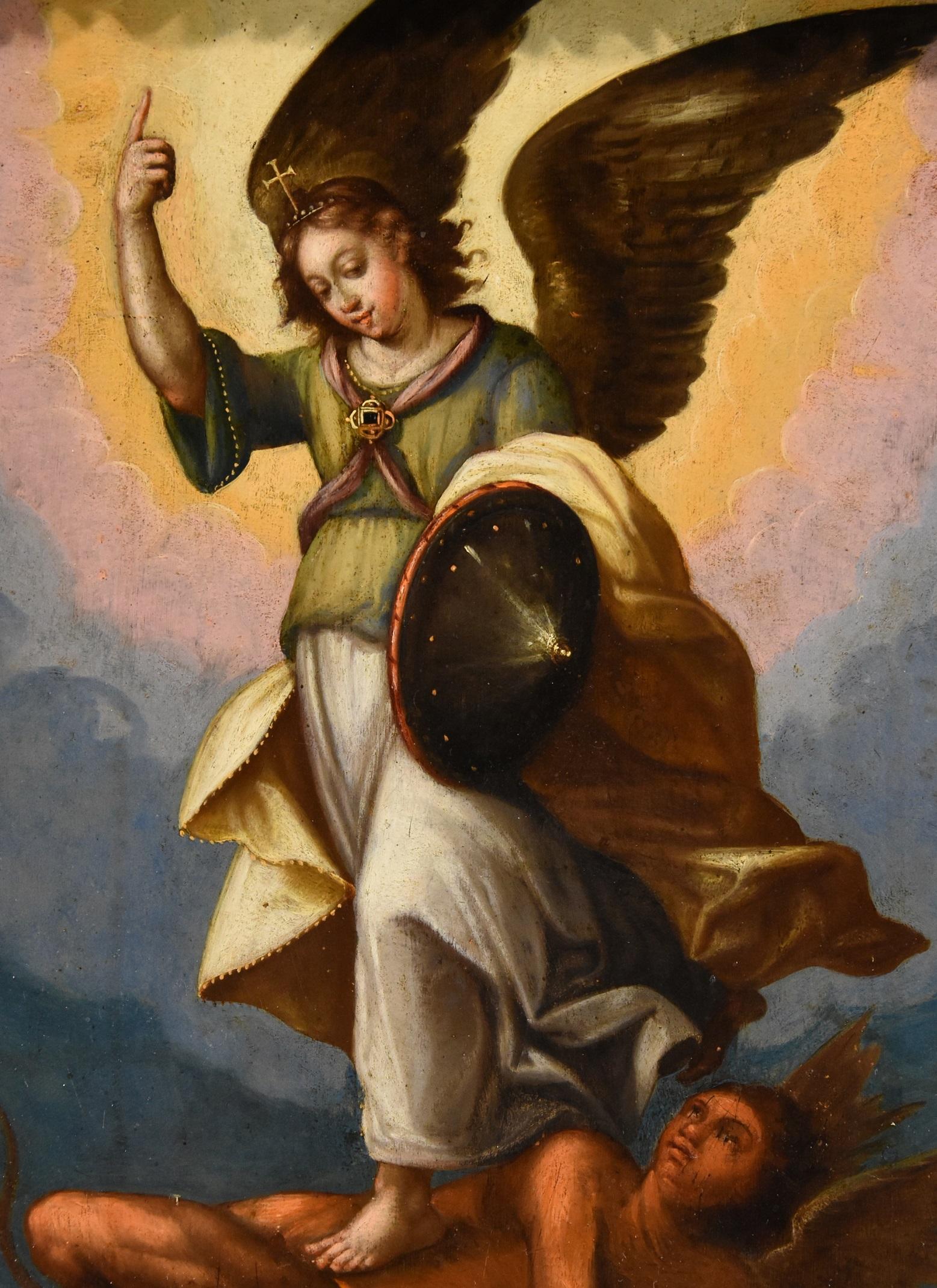 St Michael the Archangel defeating the devil
Maarten de Vos (Antwerp, 1532 - 1603) workshop

Late 16th - early 17th century

Oil on copper

30 x 22 cm. - in frame 40 x 34 cm.

The valuable copper painting we are presenting here, depicting St.