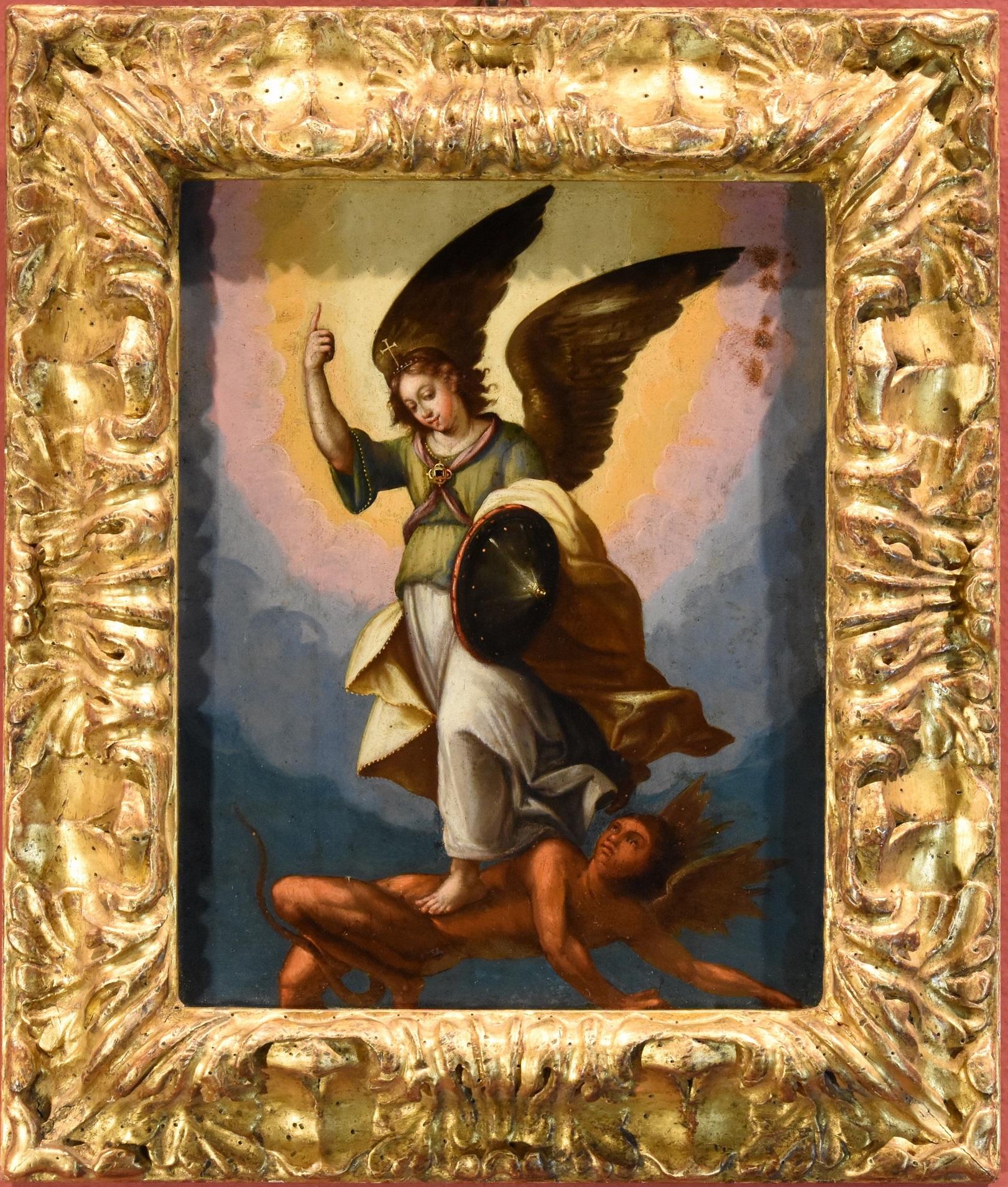 St Michael Archangel Devil De Vos Paint Old master 17th Century Flemish Copper - Painting by Unknown