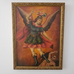 St. Michael the Archangel, École de Cusco, Pérou, encadrée, début des années 1900