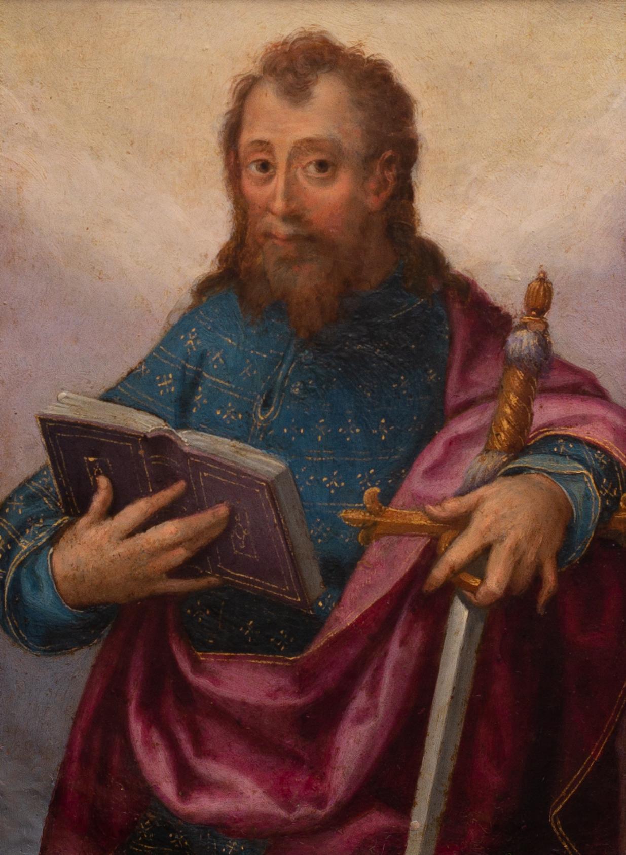 St. Paul mit Schwert und Buch, Manieristische Schule, Öl auf Kupfer (Alte Meister), Painting, von Unknown