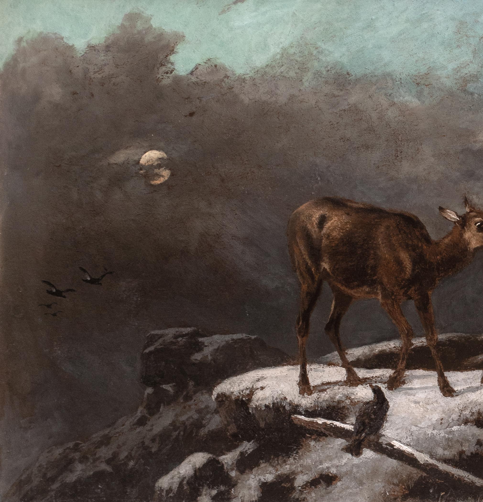 Stag & Deer Grazing In The Frozen Scottish Highlands, 19th Century  ROBERT ROE For Sale 6