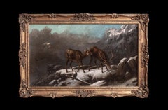 Stag & Deer Grazing In The Frozen Scottish Highlands, 19th Century  ROBERT ROE
