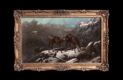 Stag & Deer Grazing In The Frozen Scottish Highlands, 19th Century  ROBERT ROE