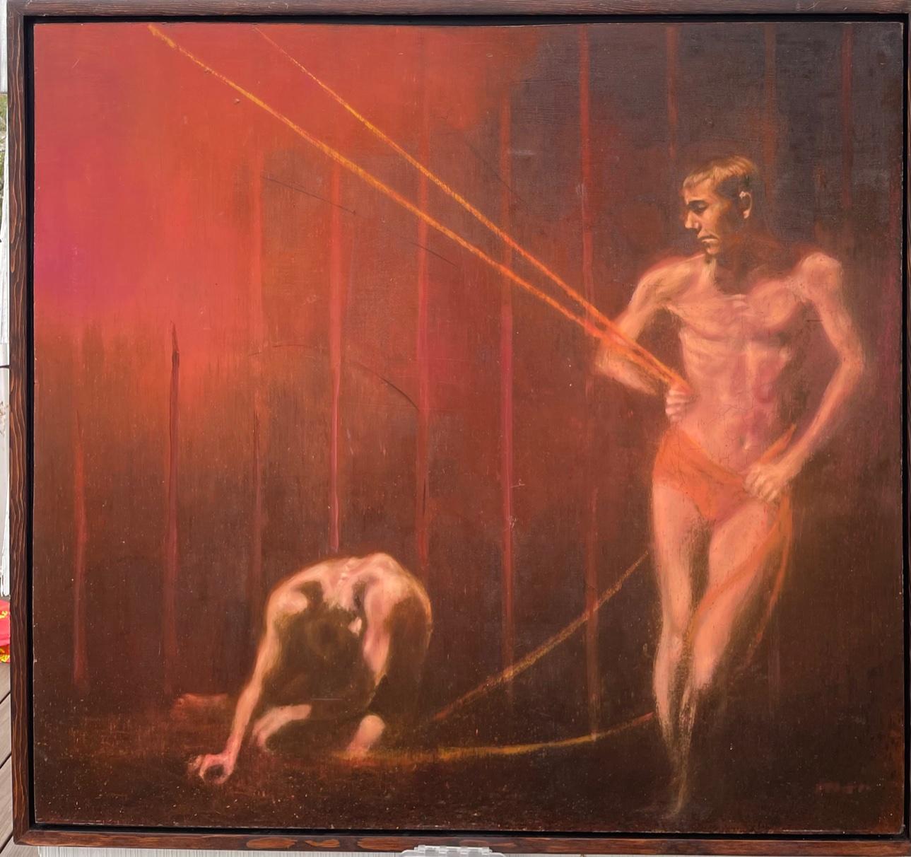 Unknown Nude Painting - Standing Male Boy Nudes Acrobats Pulling Ropes and walking on Tightropes