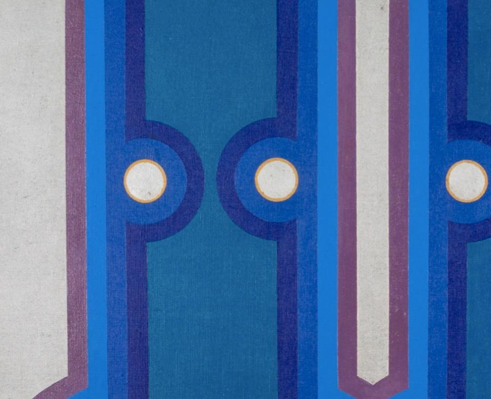 Standing Upright Forms, Acrylic on Canvas Painting by Thomas Nathaniel Davies For Sale 3