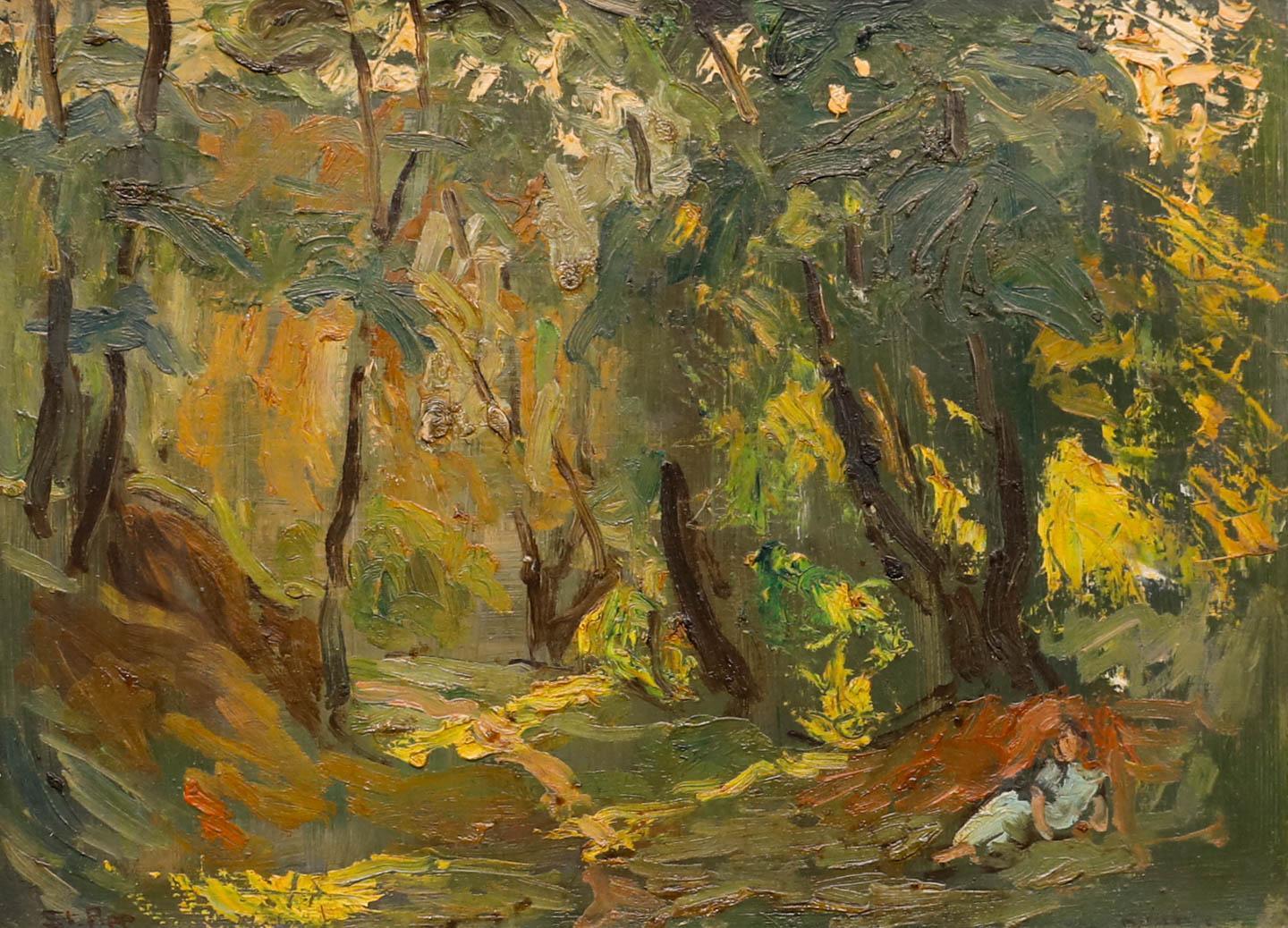 Stanisław Appenzeller (1901-1980) - Gerahmtes Öl, Liebende im Wald – Painting von Unknown