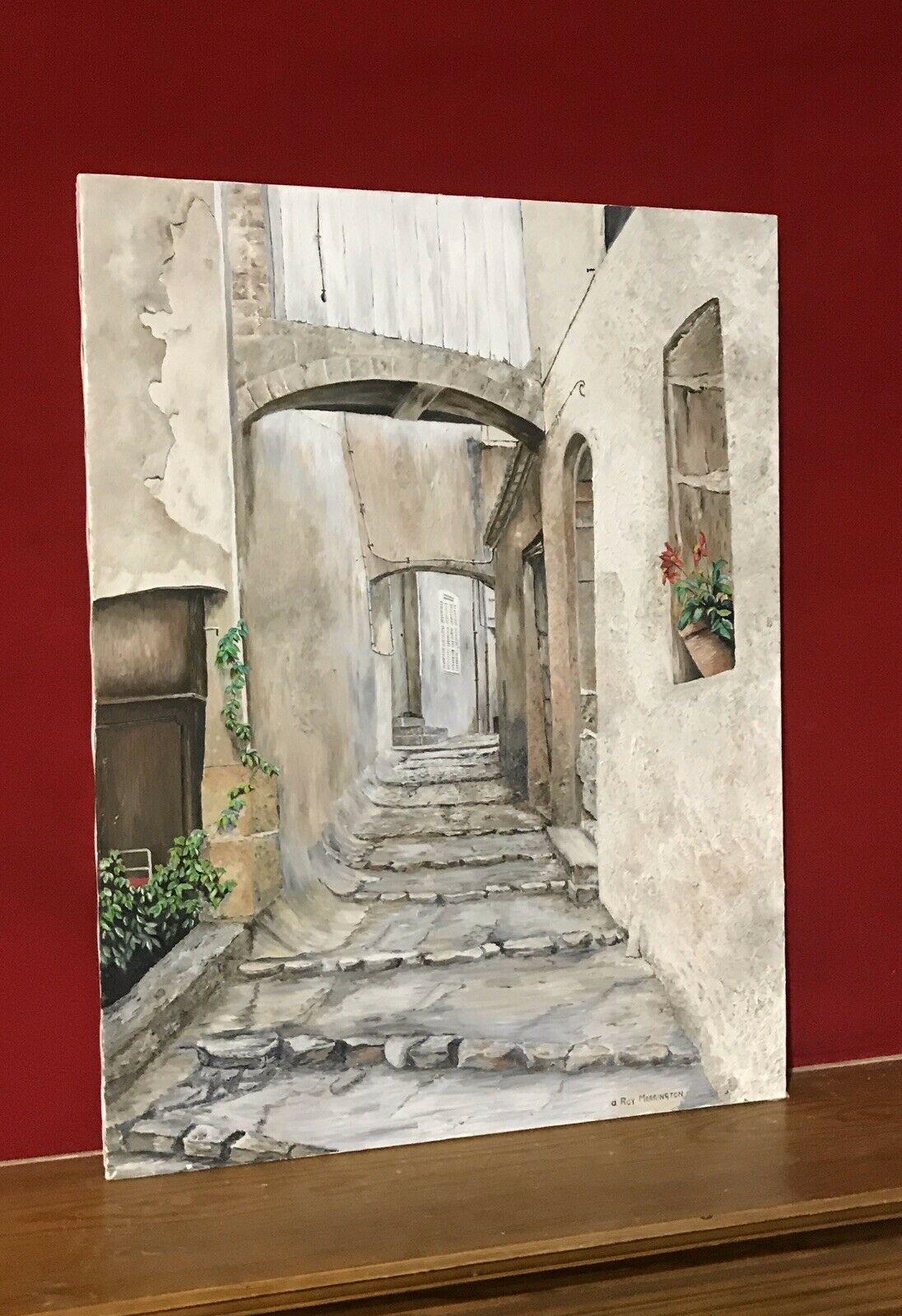 STEPS IN PROVENCAL OLD TOWN VILLAGE STREET - SIGNED ENGLISH OIL PAINTING (Beige), Landscape Painting, von Unknown