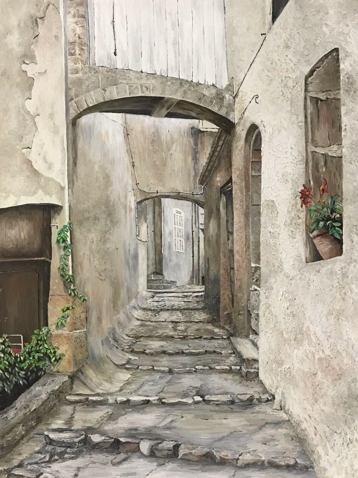 STEPS IN PROVENCAL OLD TOWN VILLAGE STREET - SIGNED ENGLISH OIL PAINTING - Victorian Painting by Unknown