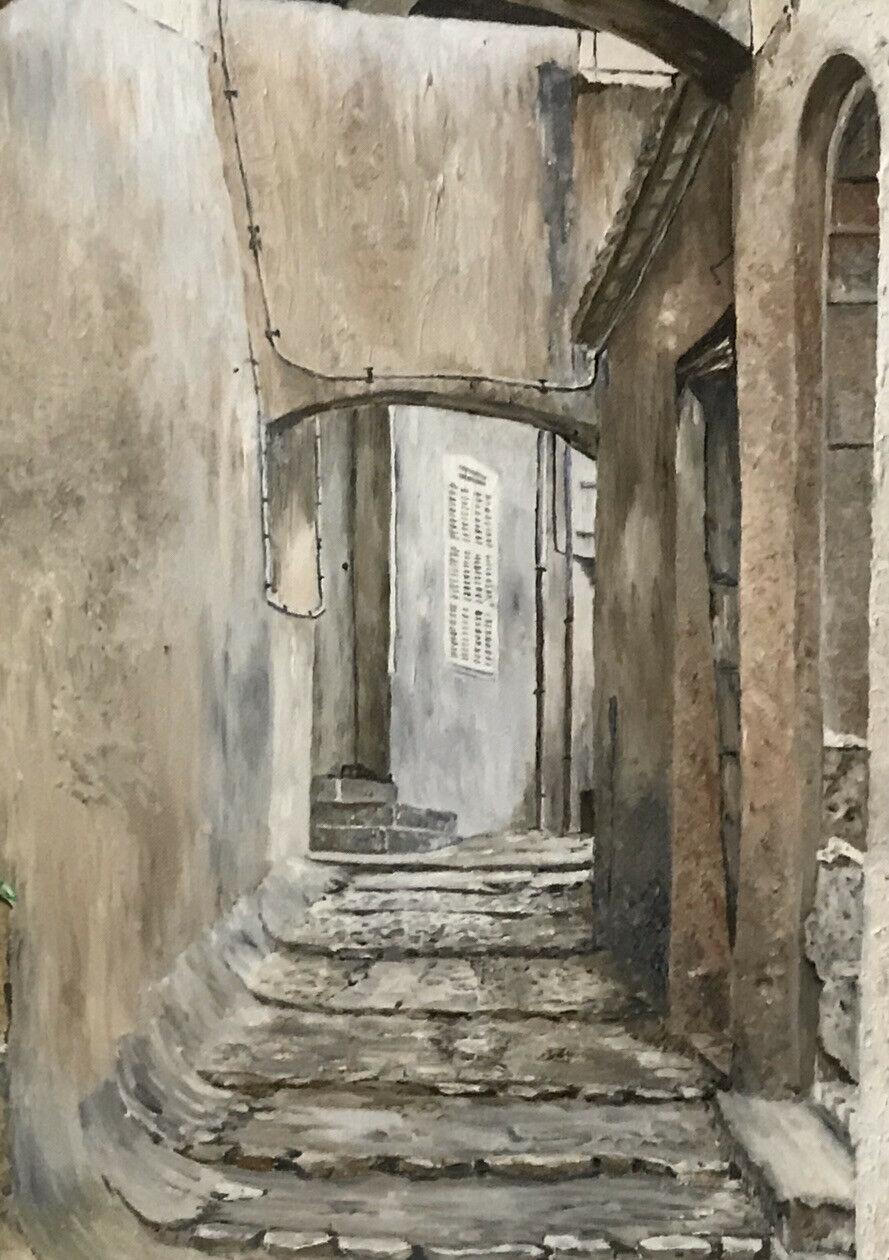STEPS IN PROVENCAL OLD TOWN VILLAGE STREET - SIGNED ENGLISH OIL PAINTING im Angebot 3