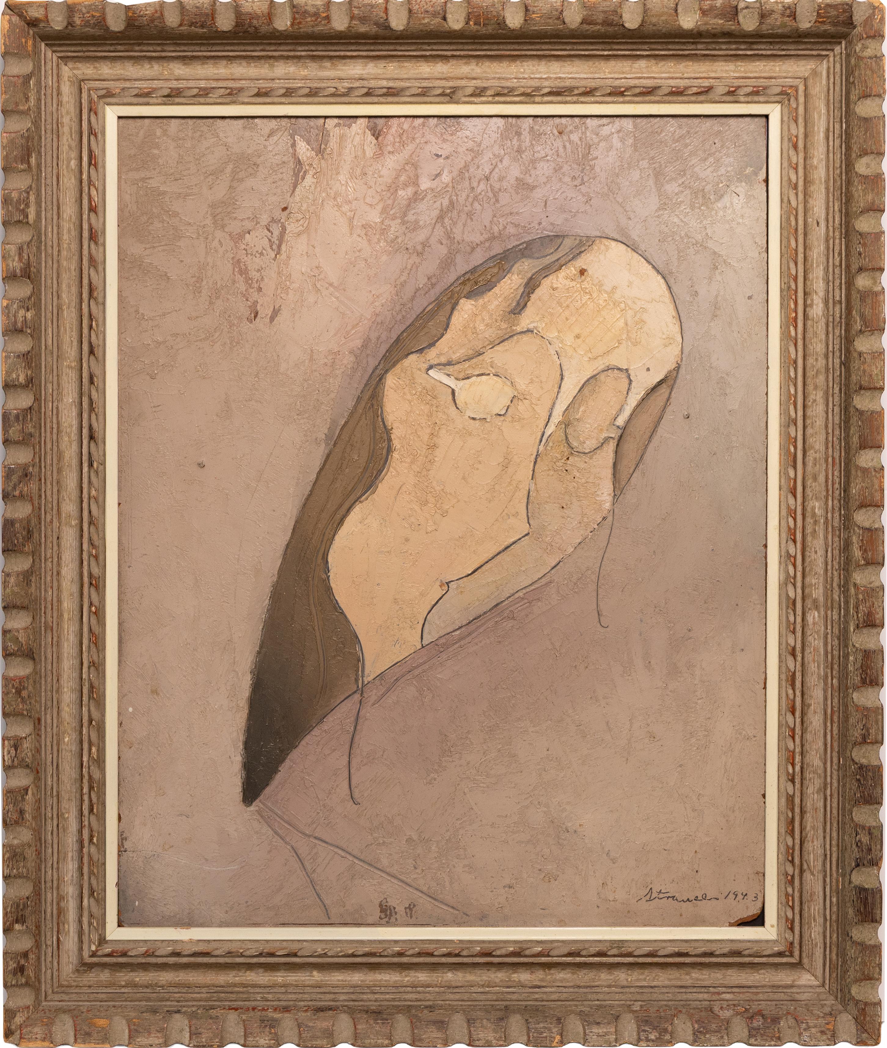 Sterling Strauser Signed Vintage American Surreal Figural Framed Oil Painting