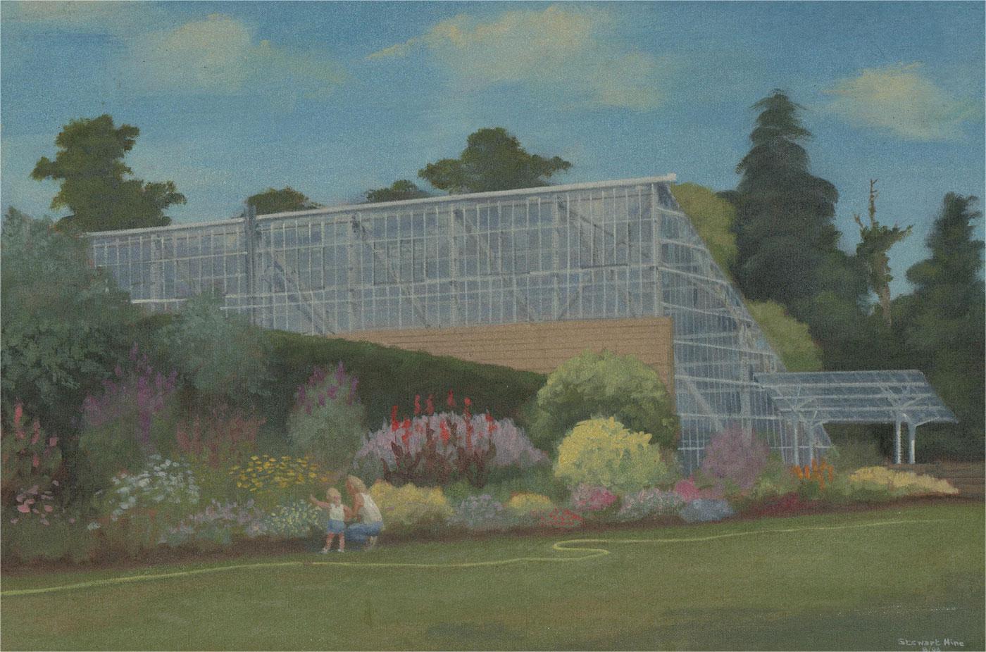 Stewart Charles Hine (1928-2018) - 1994 Oil, New Temperate House, Savill Garden - Painting by Unknown