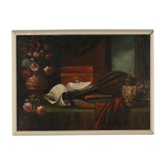 Antique Still Life and Musical Elements Oil on Canvas Italy XVIII Century