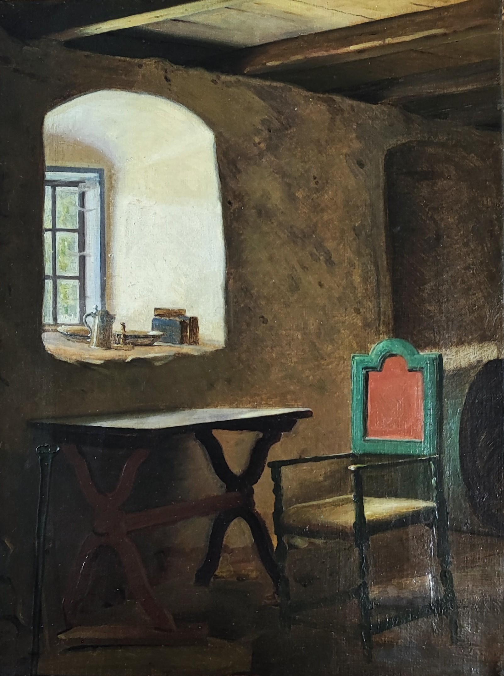 Unknown Interior Painting – Stillleben am Fenster