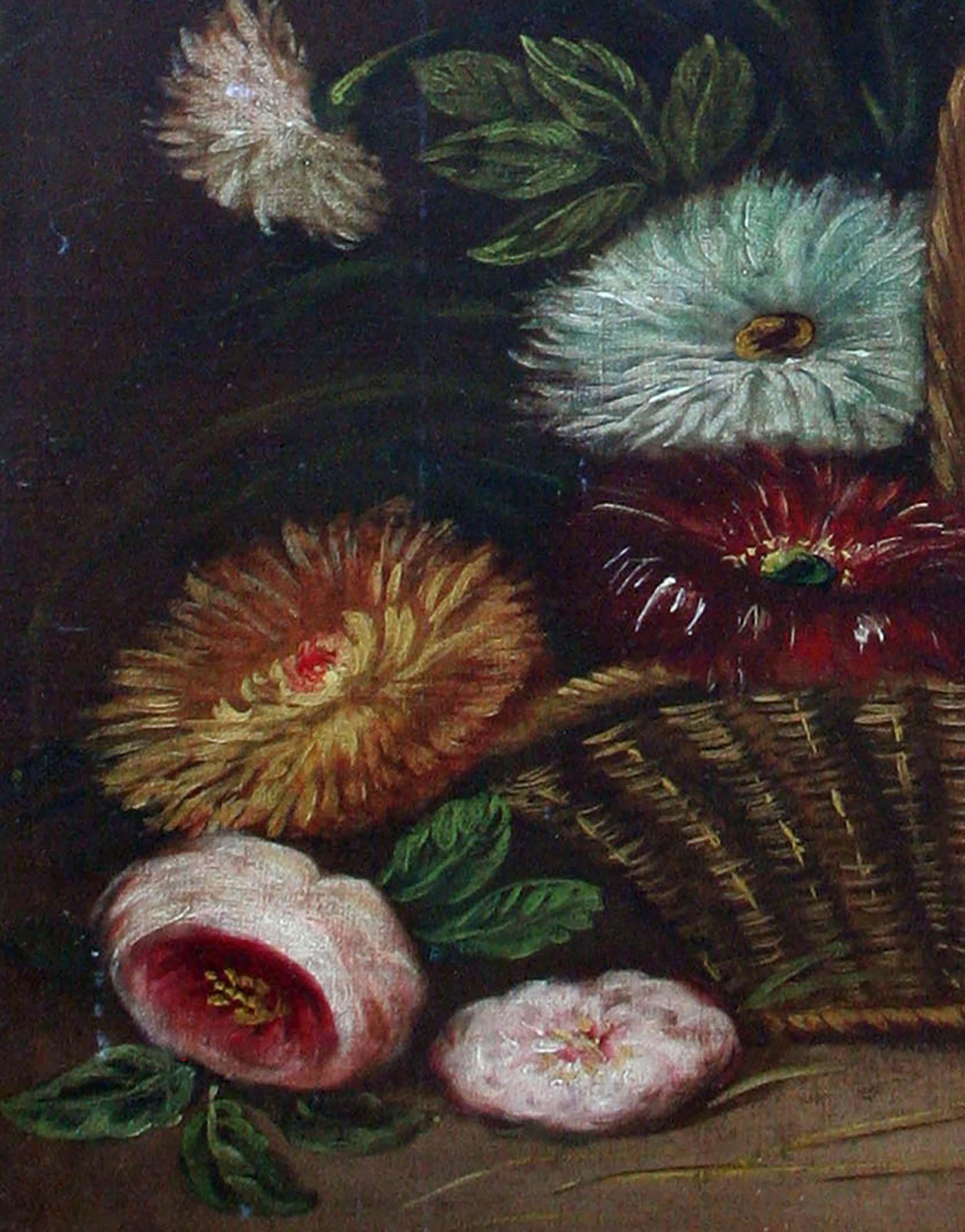 Still Life Basket of Chrysanthemums  - Impressionist Painting by Unknown