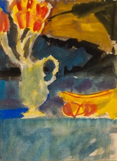 Still Life, Flowers and Bowl, Gouache Painting by Peter Potworowski, 1950s