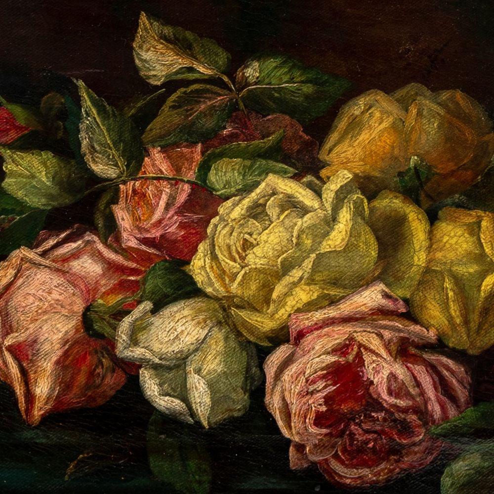 Still Life Flowers & Ewer, 19th C. - Realist Painting by Unknown