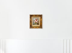 Still Life Flowers Oil on Canvas Painting in Custom Gilt Frame, Signed C.Johnson
