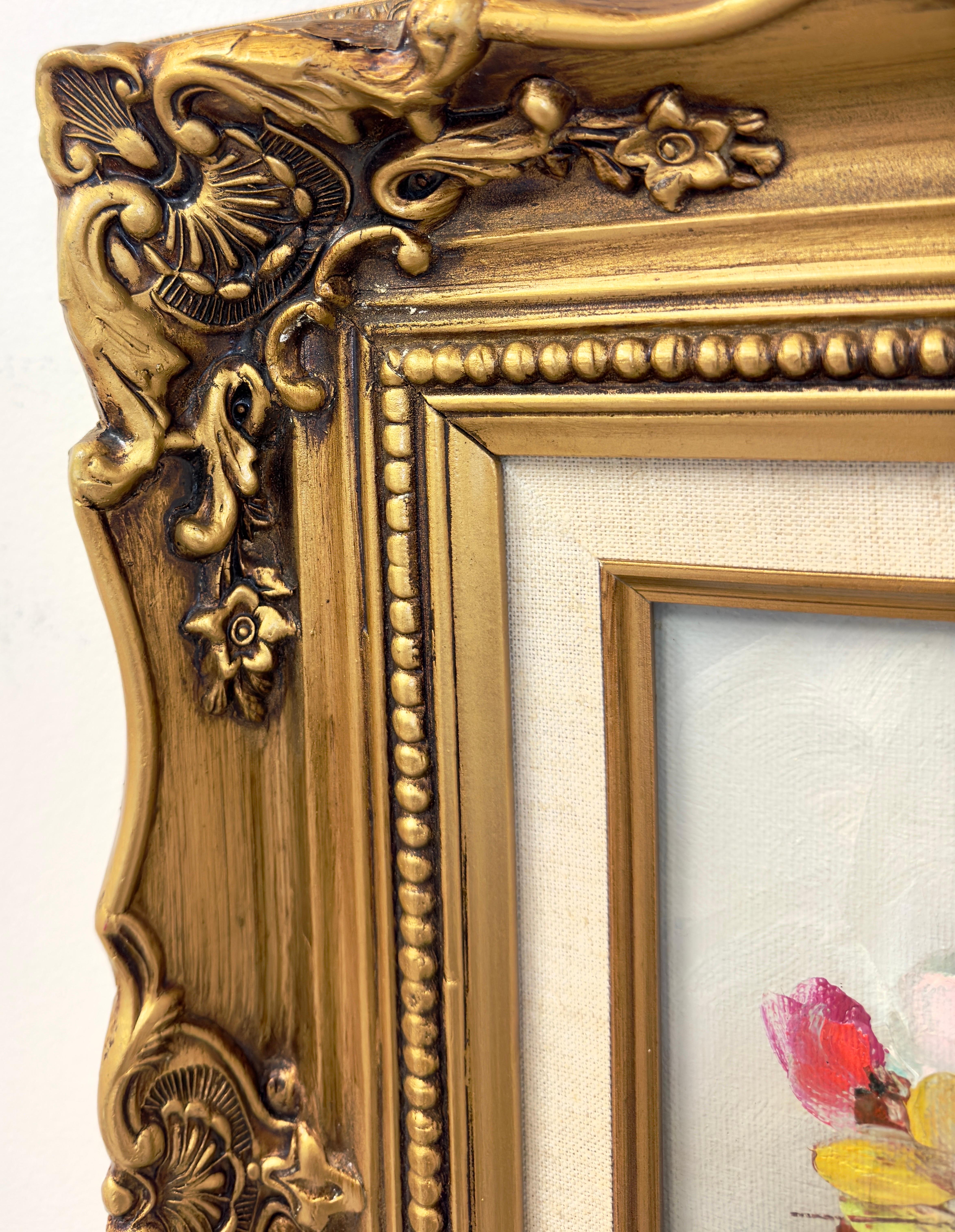 Stillleben Blumen Öl auf Leinwand Gemälde in maßgefertigtem vergoldetem Rahmen, signiert C.Johnson im Angebot 2