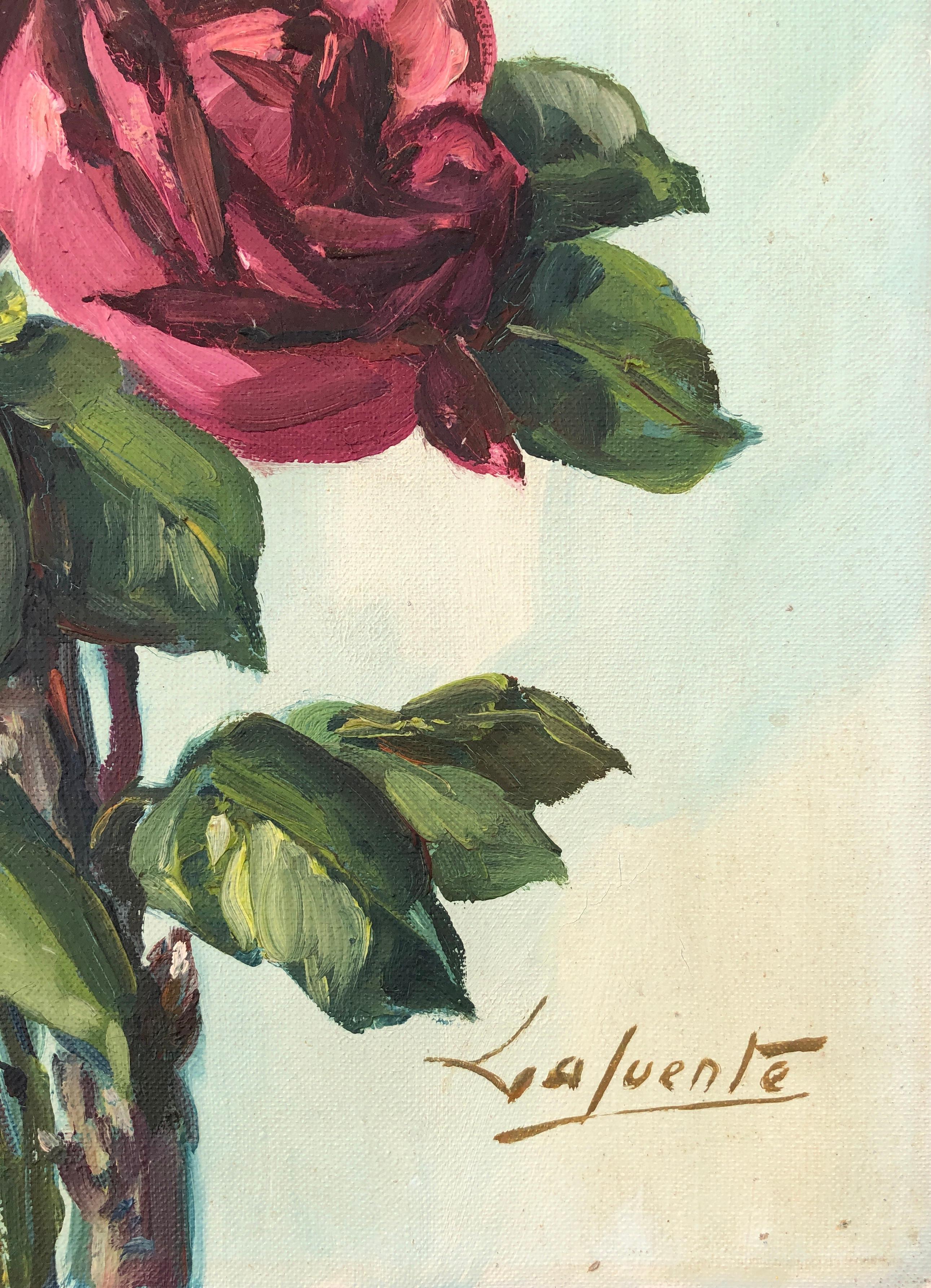 Stillleben Blumen Rosen Öl auf Leinwand Gemälde – Painting von Unknown