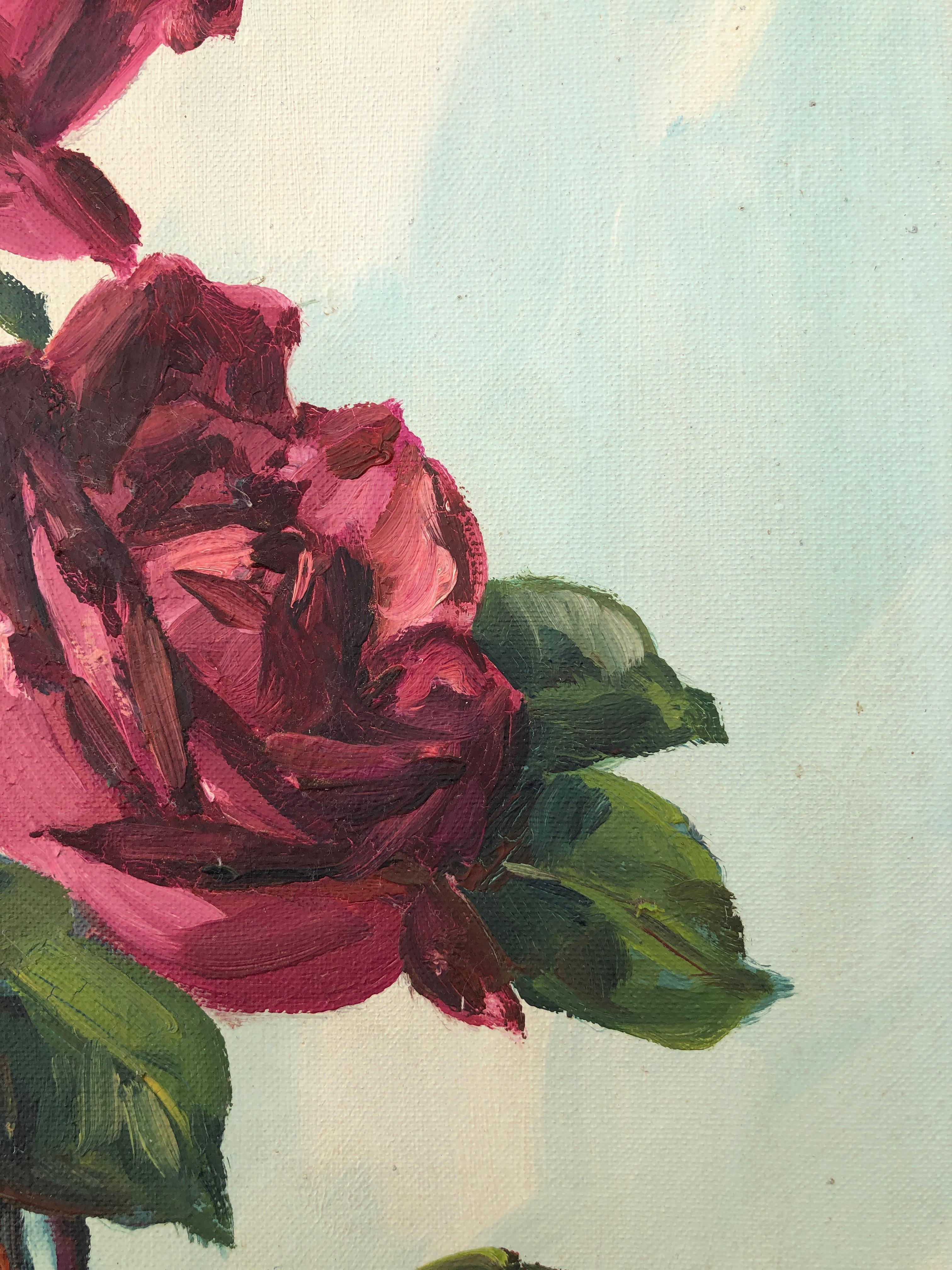 Stillleben Blumen Rosen Öl auf Leinwand Gemälde (Moderne), Painting, von Unknown