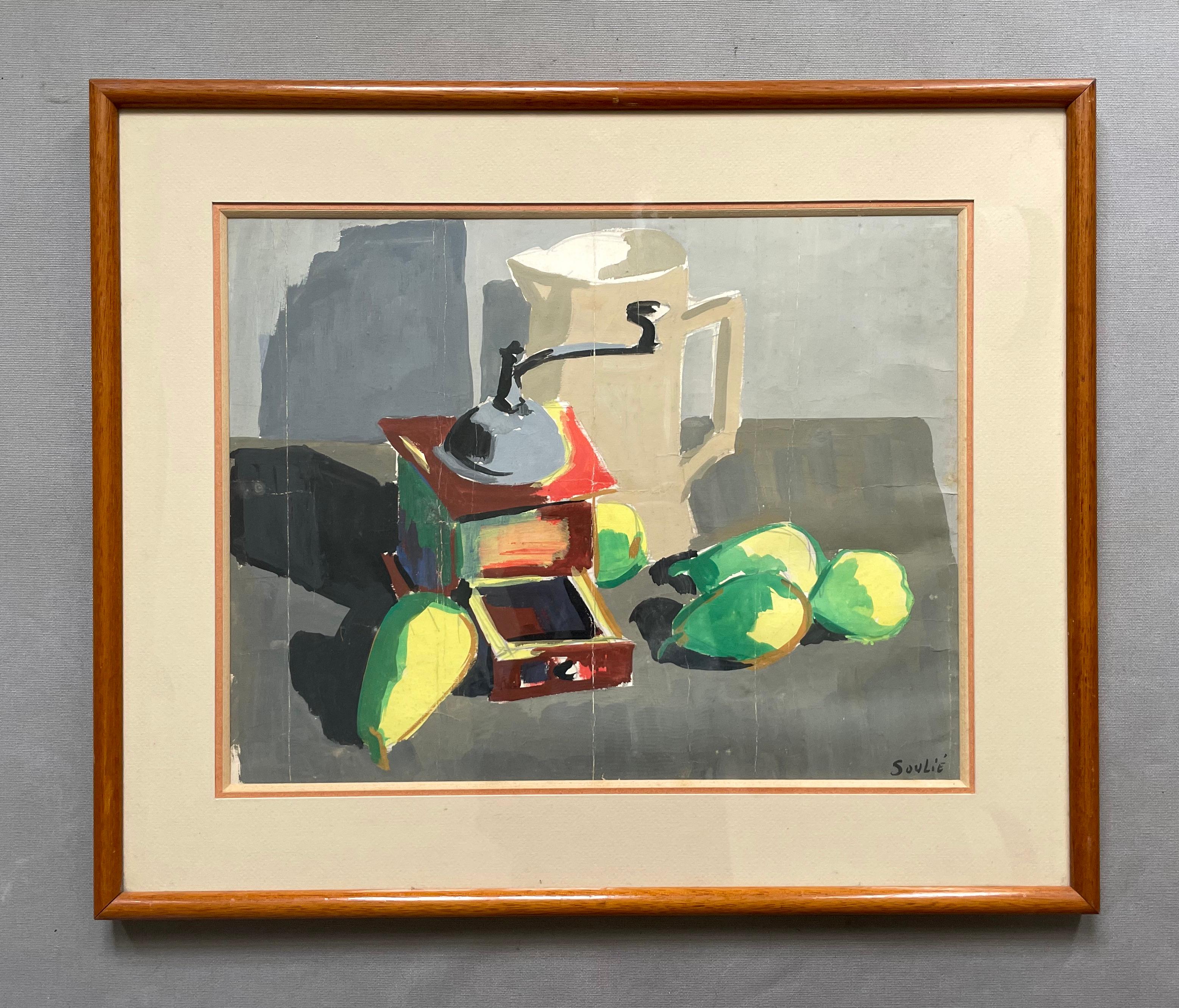 Stillleben, Gouache Signiert Soulié – Painting von Unknown