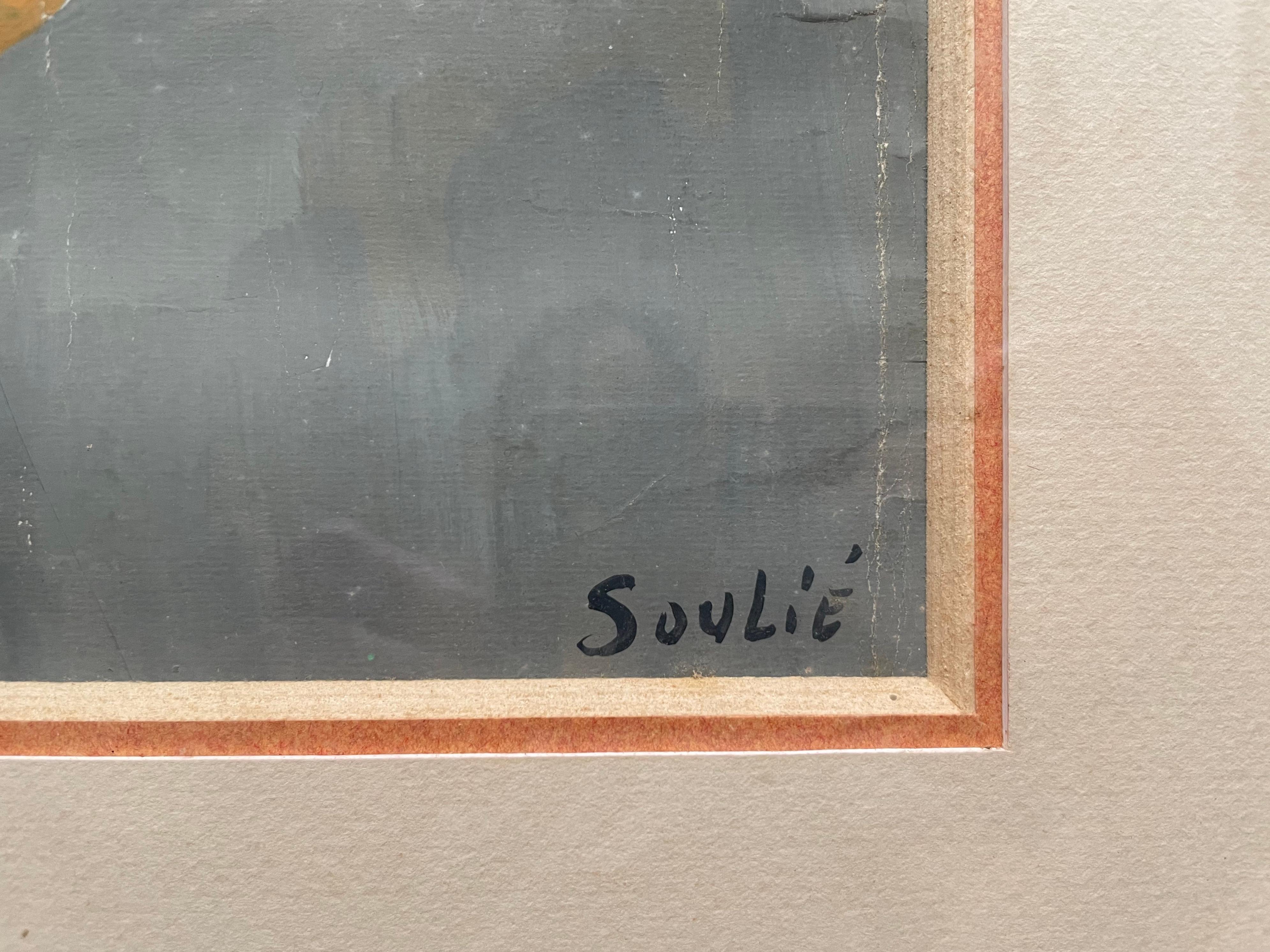 Stillleben, Gouache Signiert Soulié (Grau), Still-Life Painting, von Unknown