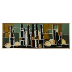 Still-Life Green and Brown Geometric Oil on Cardboard by Pat Scarlett