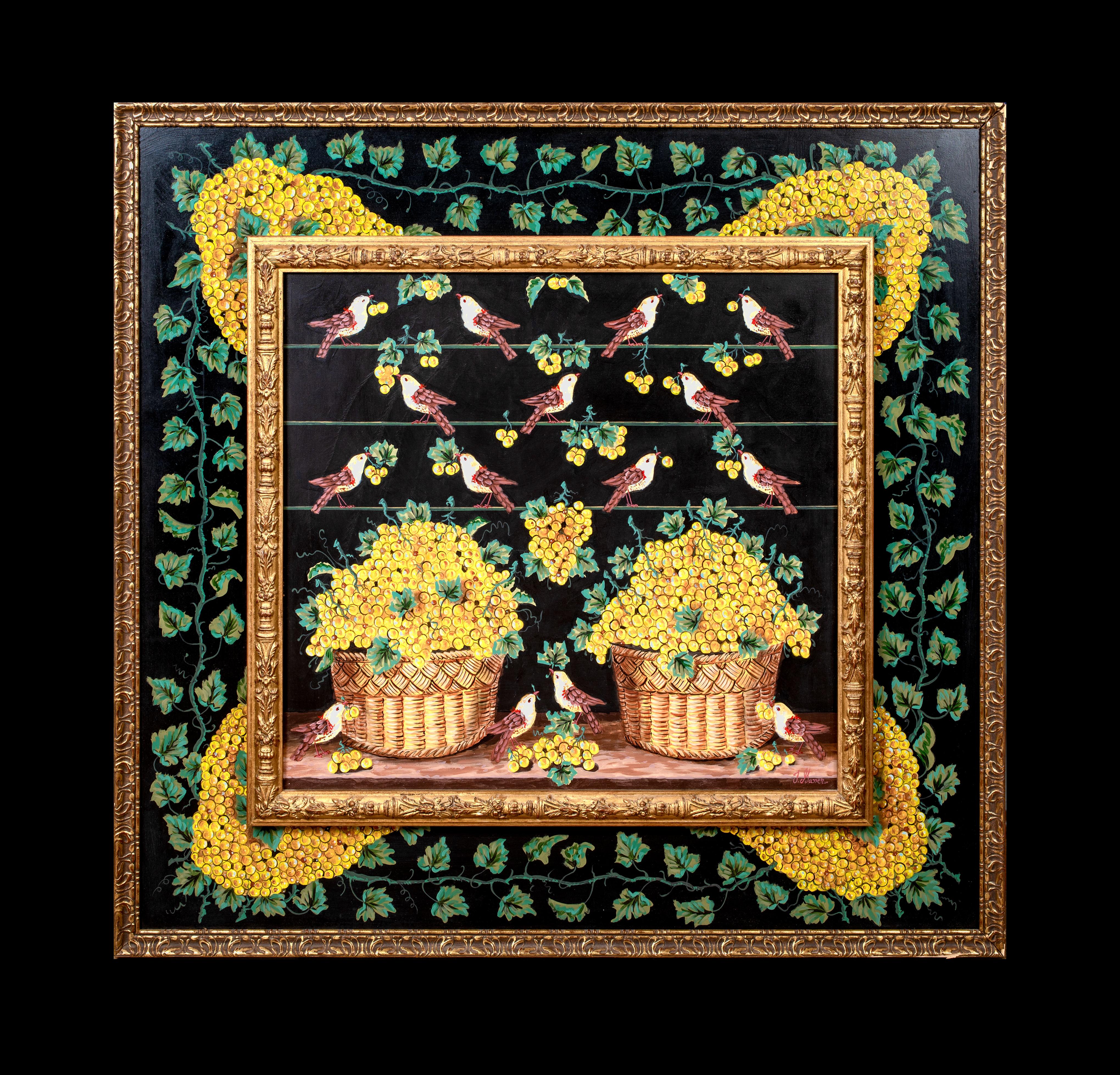 Stillleben mit Vögeln und Trauben, Öl auf Leinwand  Altmeisterlicher römischer Schulstil – Painting von Unknown