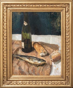 Antique Still Life of Bread, Wine & Fish, early 20th Century Giorgio MORANDI (1890-1964)