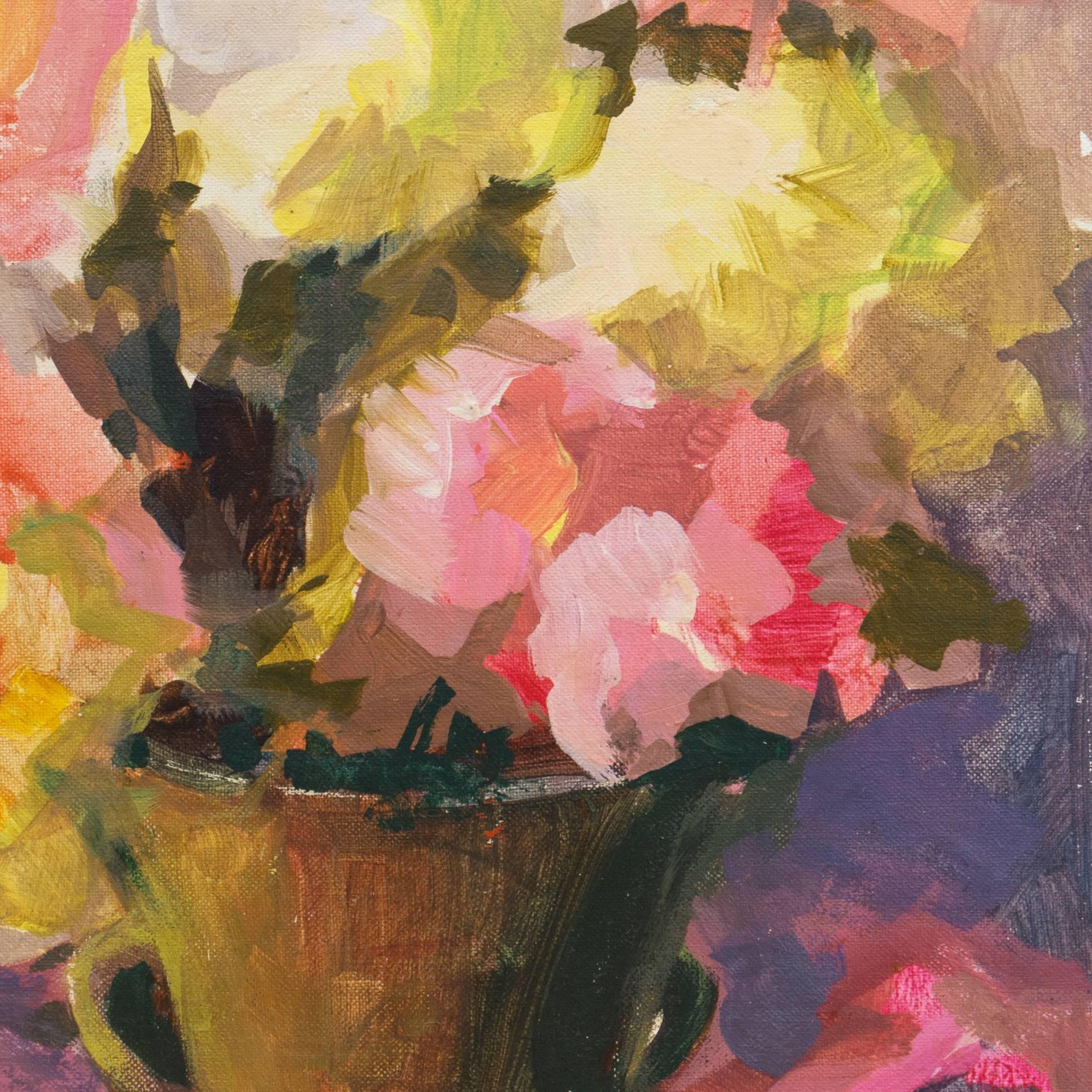 American School Post-Impressionist oil, 'Still Life of Dog Roses' 1