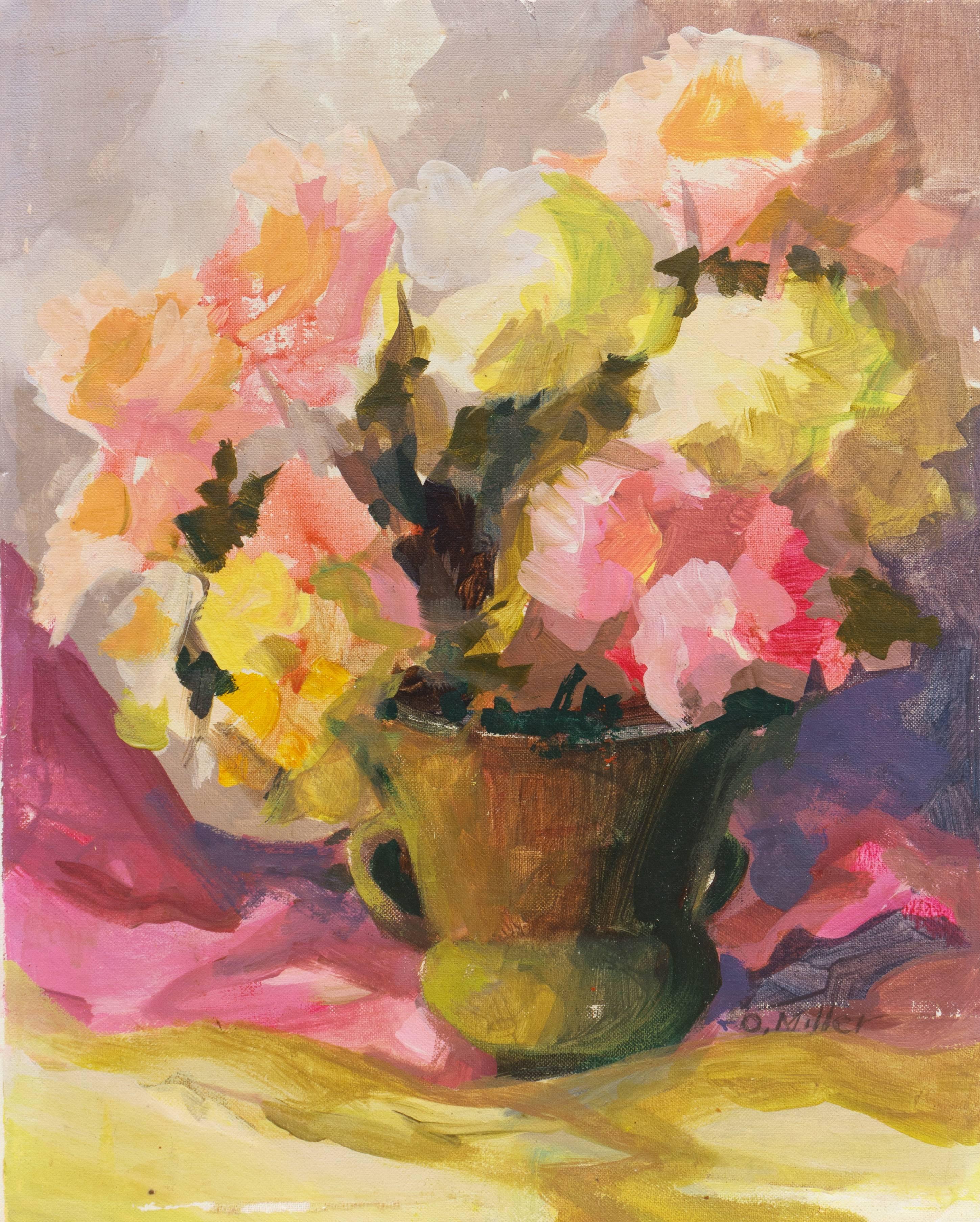 Unknown Still-Life Painting - American School Post-Impressionist oil, 'Still Life of Dog Roses'