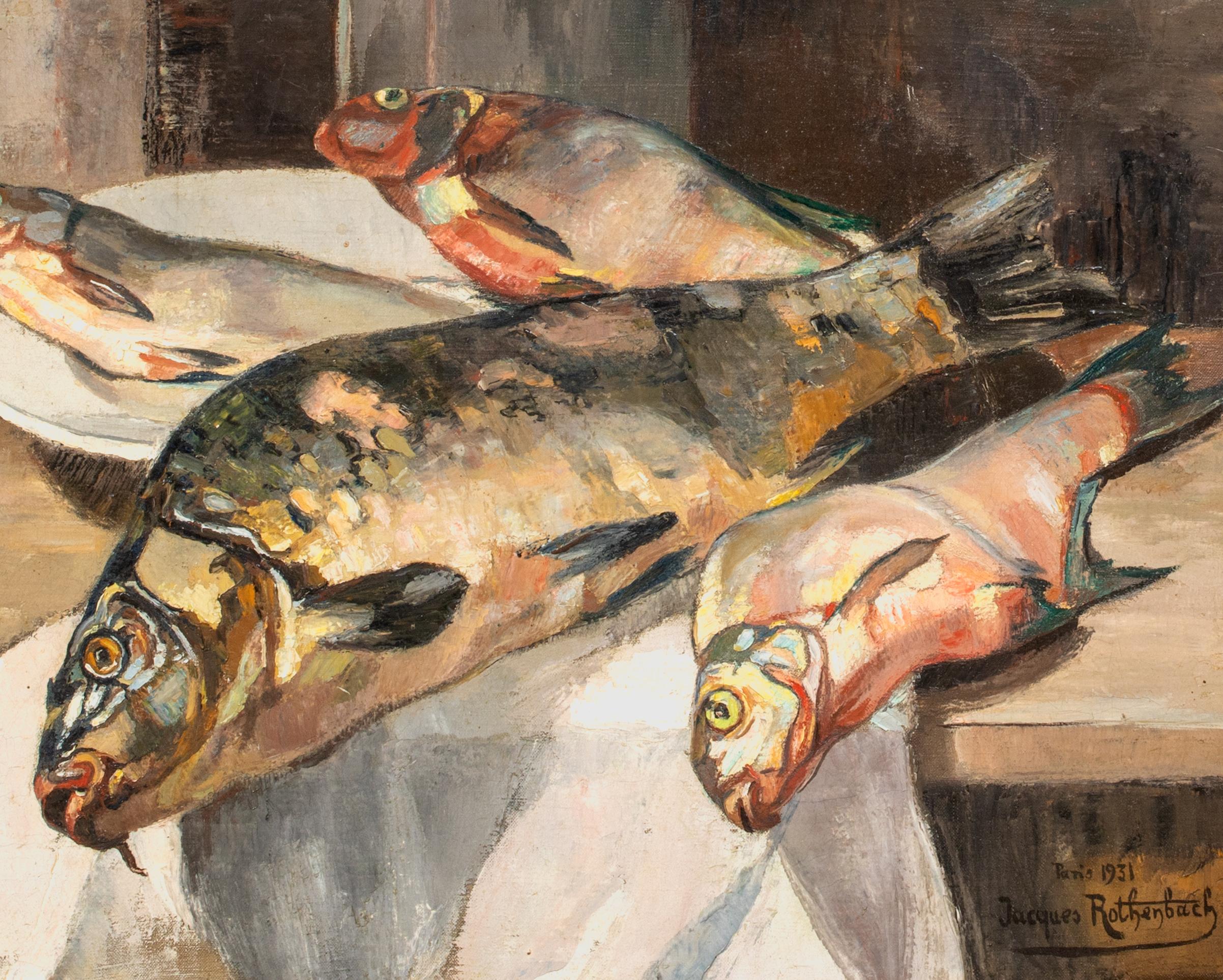Still Life Of Fish, dates 1931  by Jacques Rothenbach For Sale 2