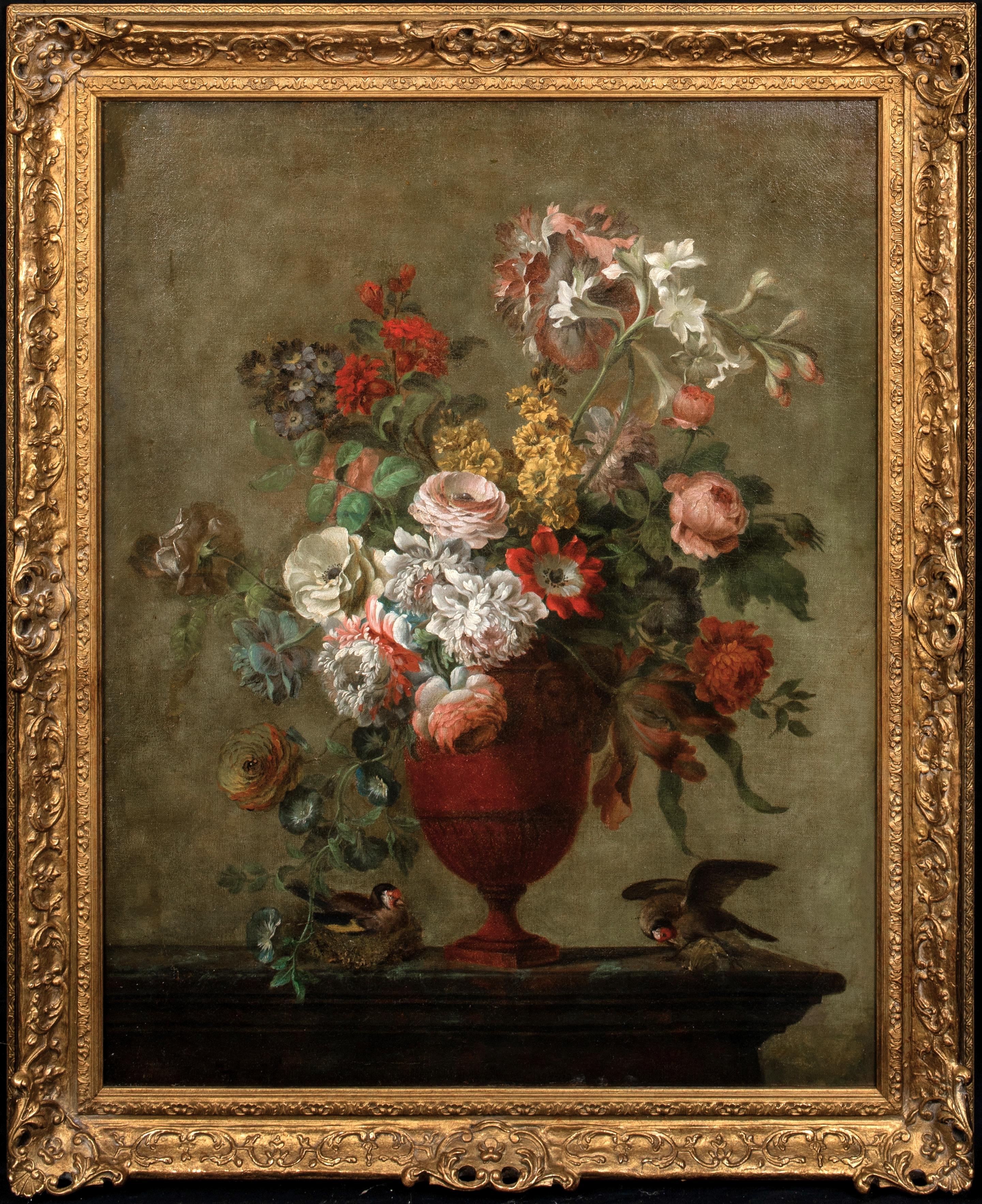 Unknown Still-Life Painting - Still Life Of Flower & Goldfinches, circa 1700