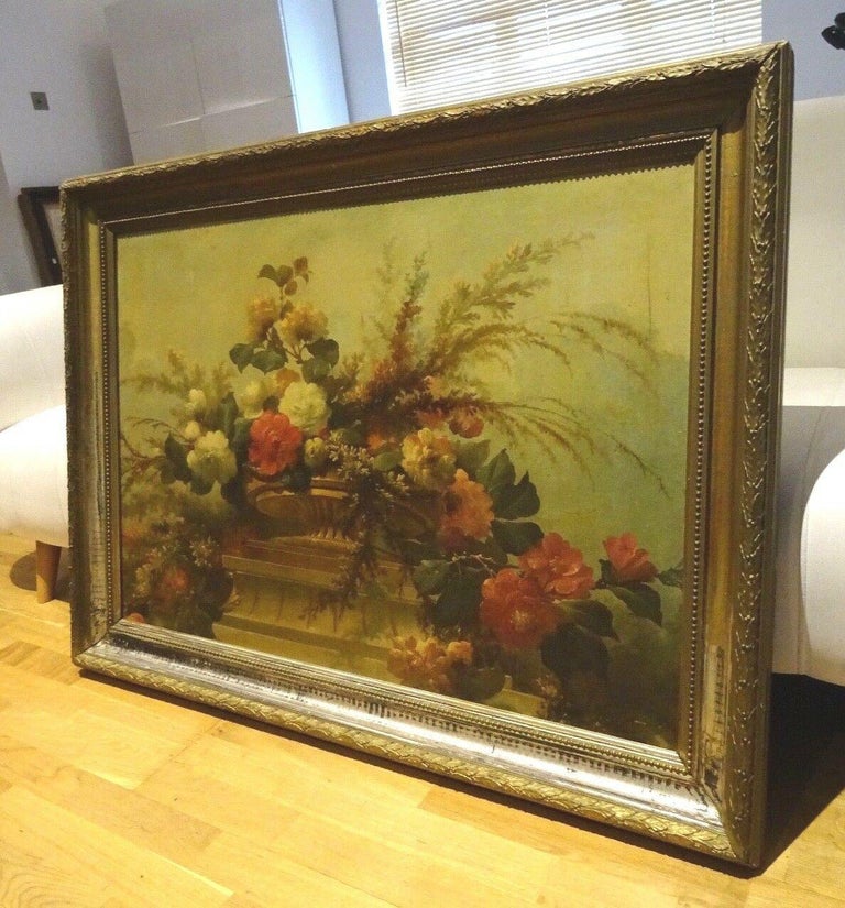 Still Life of Flowers, 19th Century  Huge Circa 1880 French School Study  - Brown Still-Life Painting by Unknown