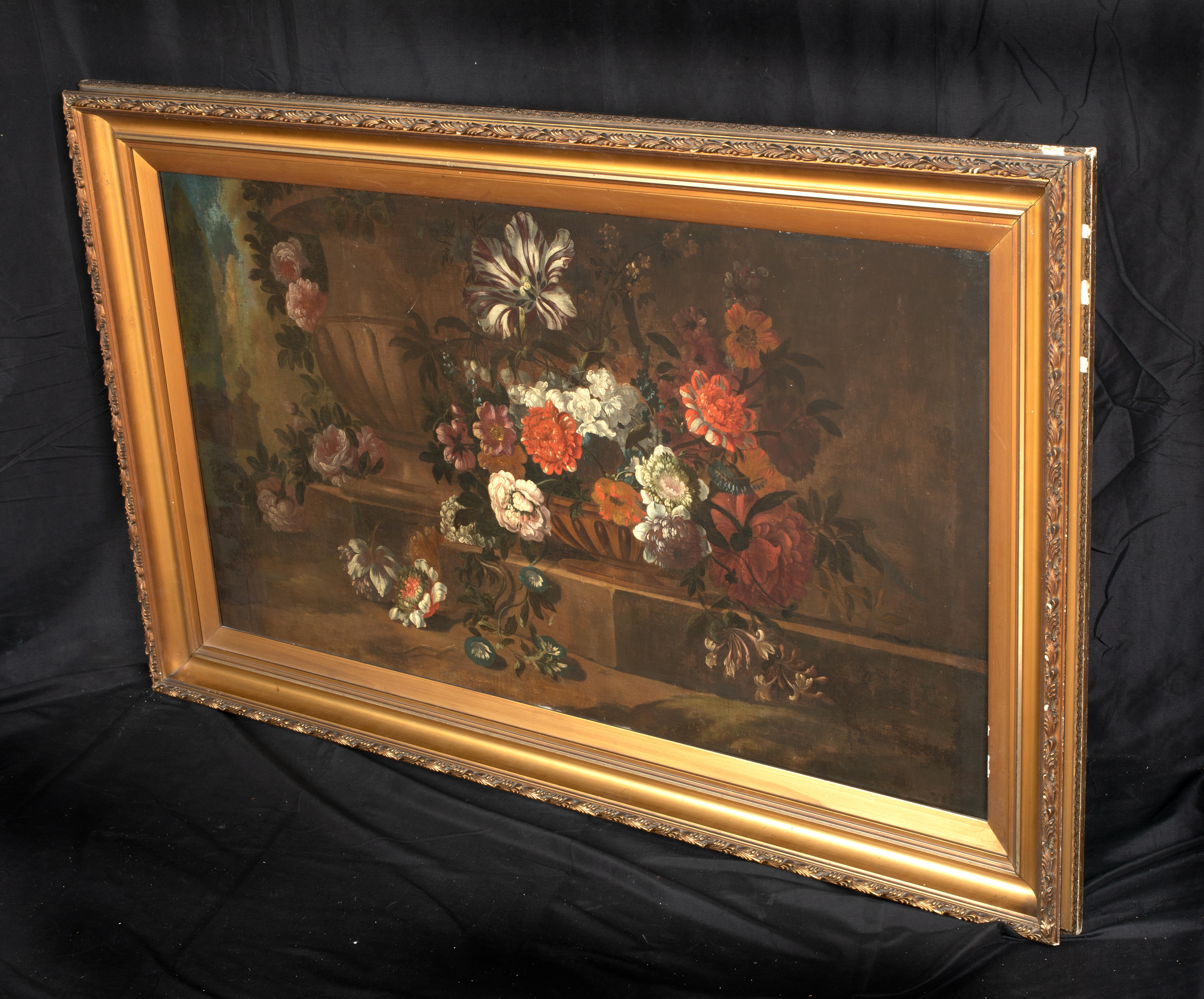 Still life Of Flowers In A Classical Urn, 18th Century  - Brown Still-Life Painting by Unknown