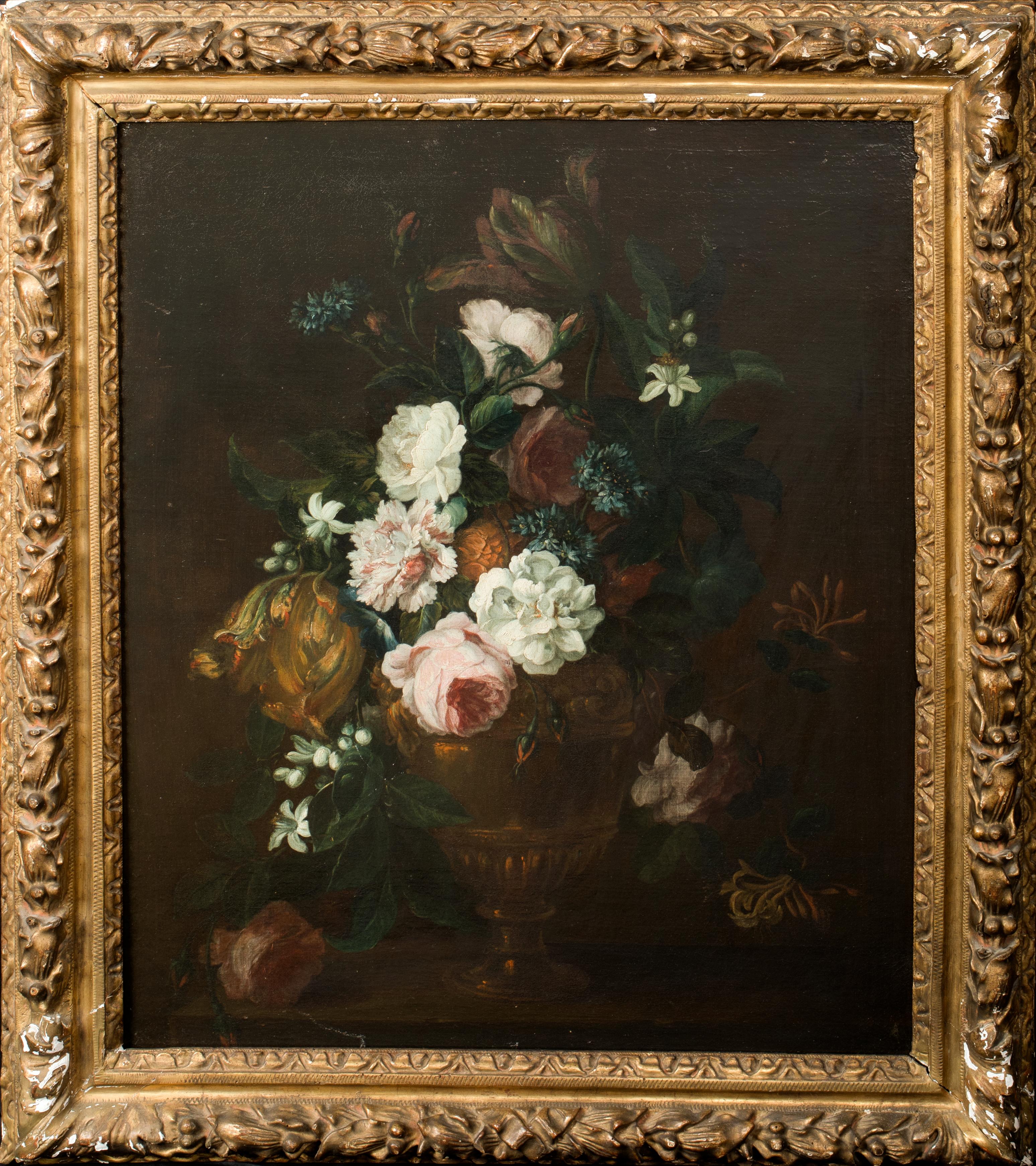Still-Life Painting Unknown - Nature morte de fleurs dans une urne, 17ème siècle