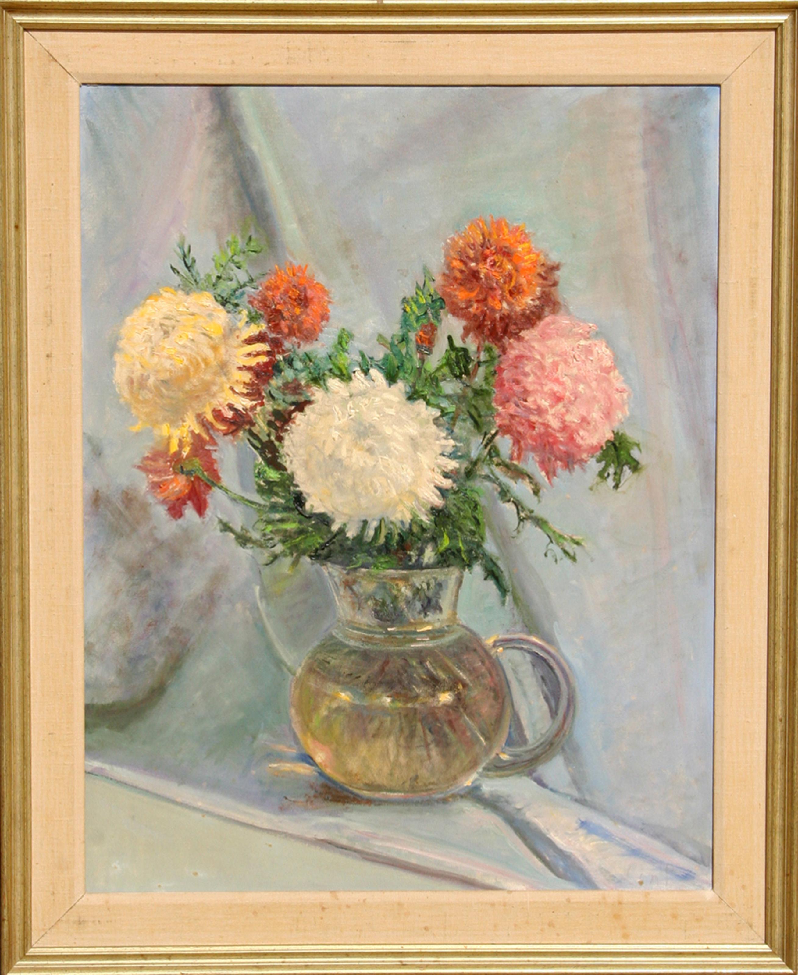  Adela Smith Lintelmann, Amerikanerin (1902 - 1996) - Blumenstillleben im Glaskrug, Medium: Öl auf Leinwand, signiert, Größe: 28 in. x 22 in. (71.12 cm x 55.88 cm), Rahmengröße: 33 x 27 inches 