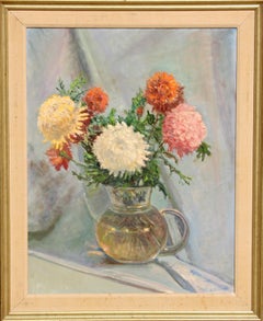 Vintage Still Life of Flowers in Glass Pitcher, Oil on Canvas by Adela Smith Lintelmann