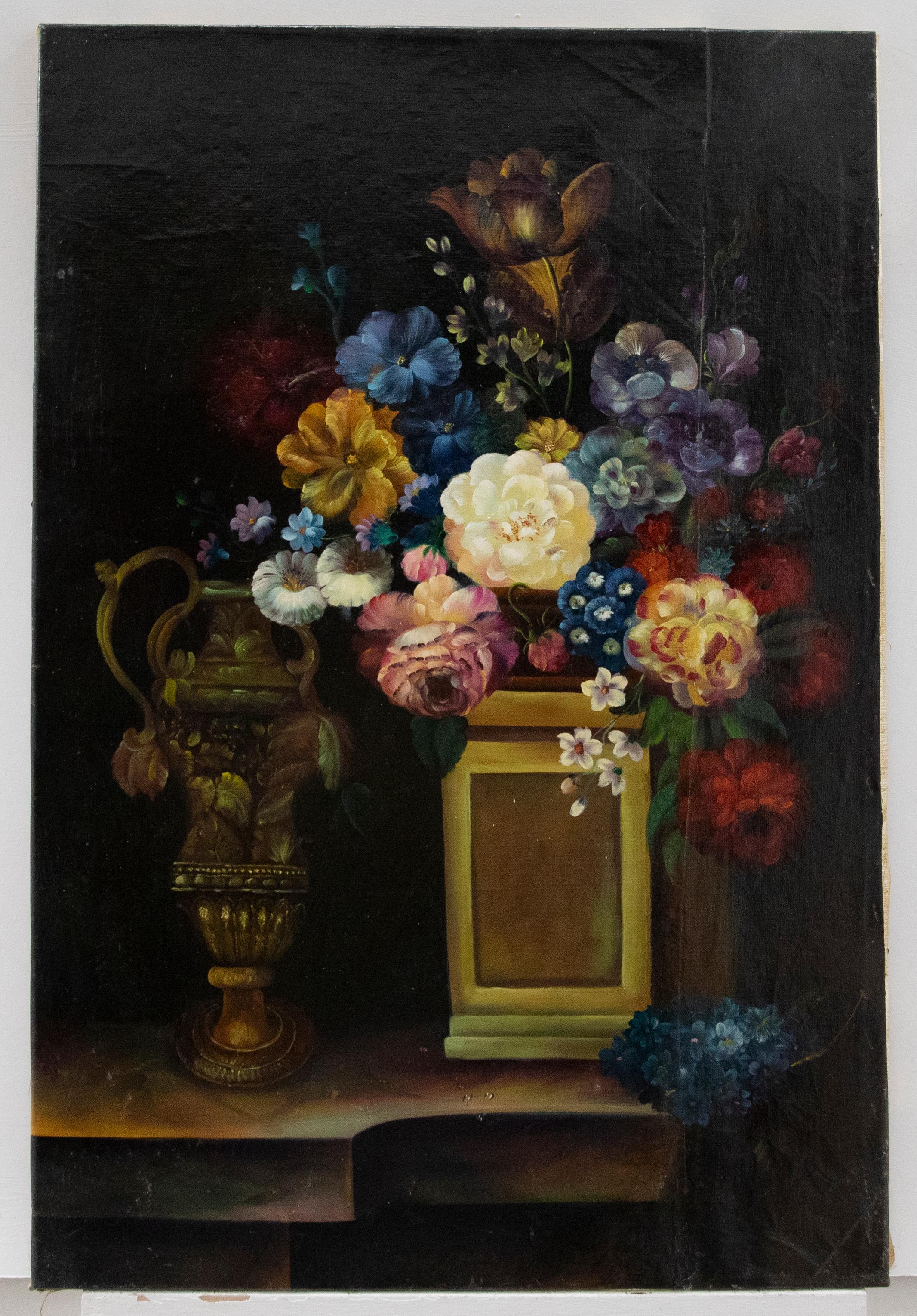 Nature morte aux fleurs et au vase - 20e siècle Huile, Nature morte aux fleurs et au vase - Painting de Unknown